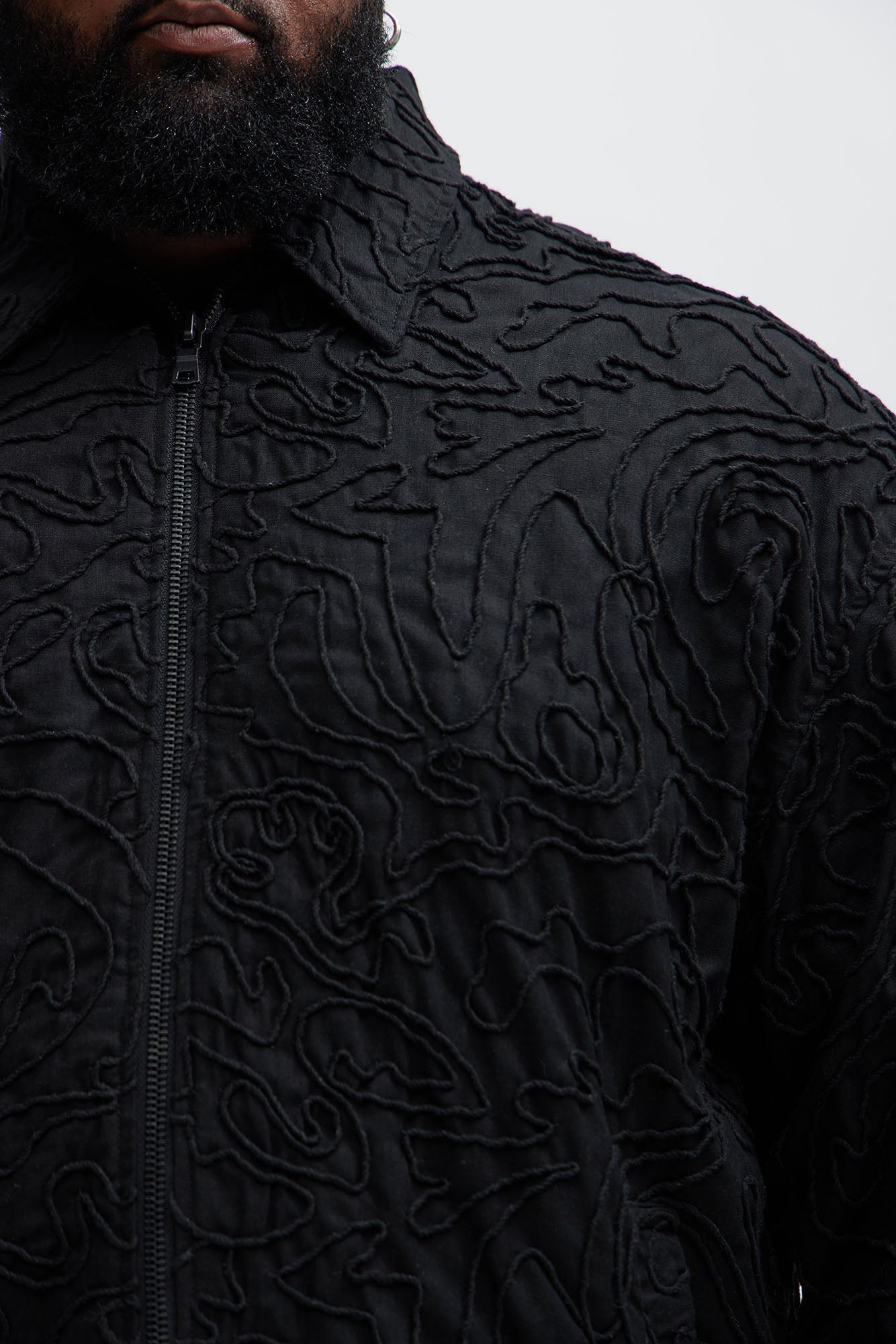 Swirl Jacquard Linen Boxy Jacket - Black - Image 7