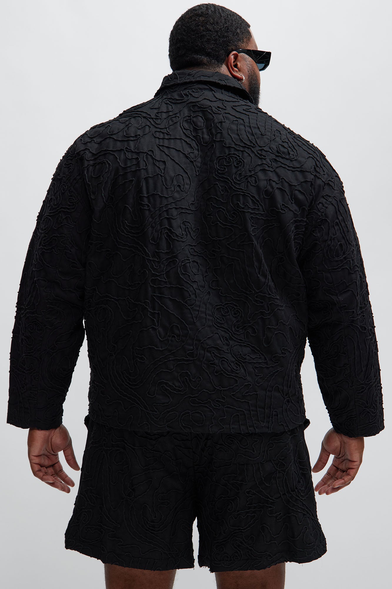 Swirl Jacquard Linen Boxy Jacket - Black - Image 8