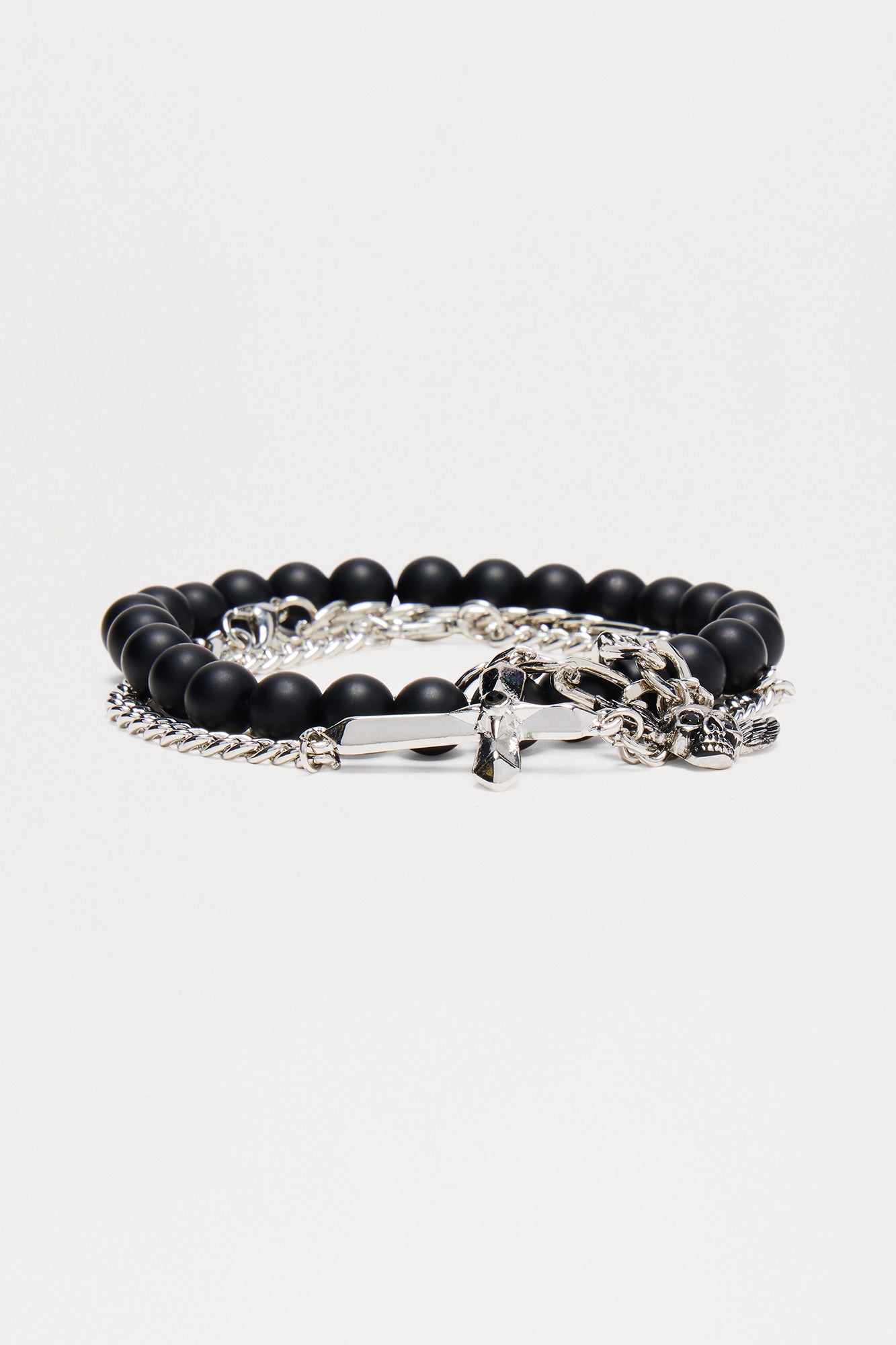 Celest Skull Bracelet Set - Silver/Black - Image 3