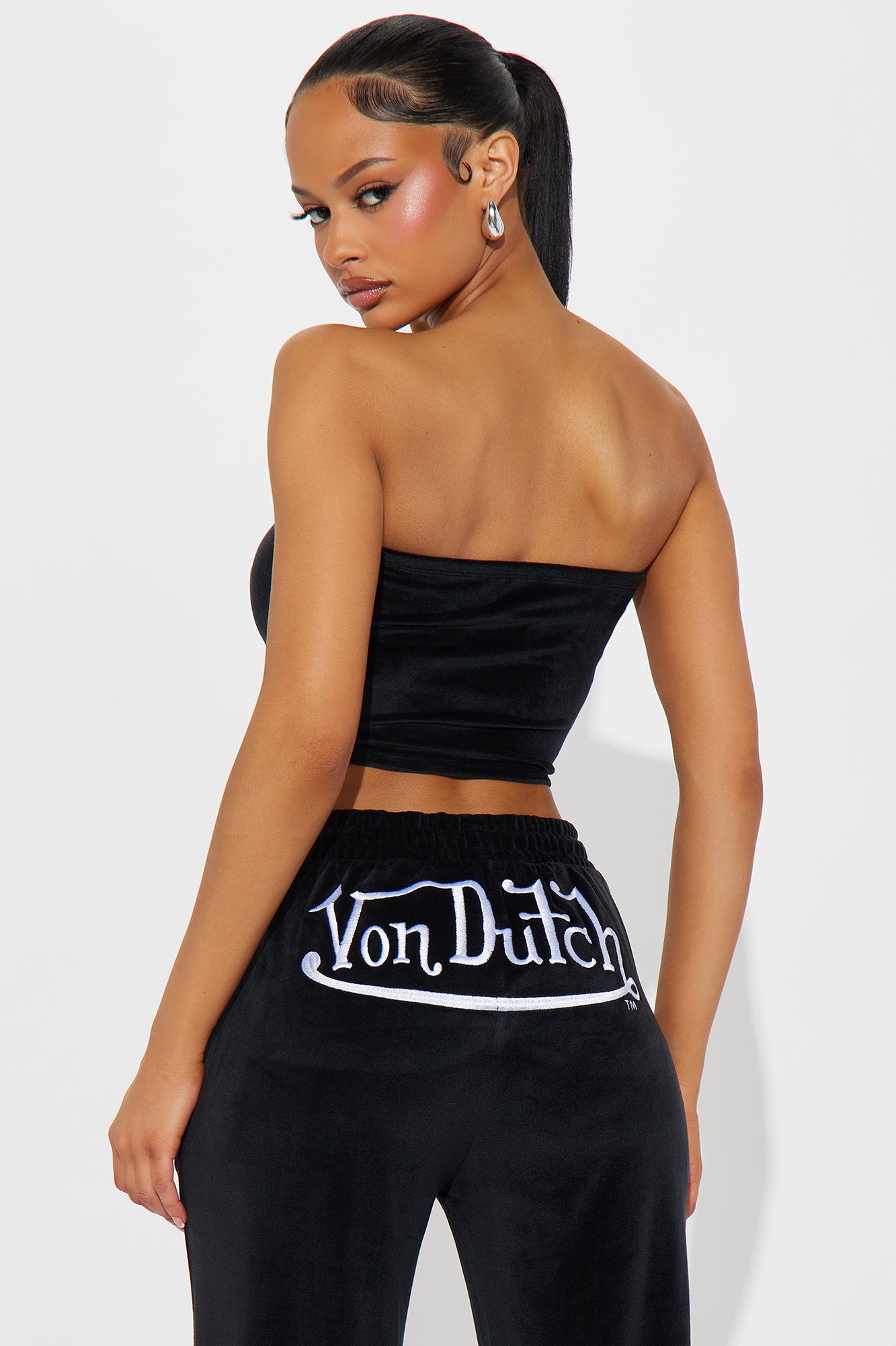 Von Dutch Velour Tube Top - Black/White - Image 3