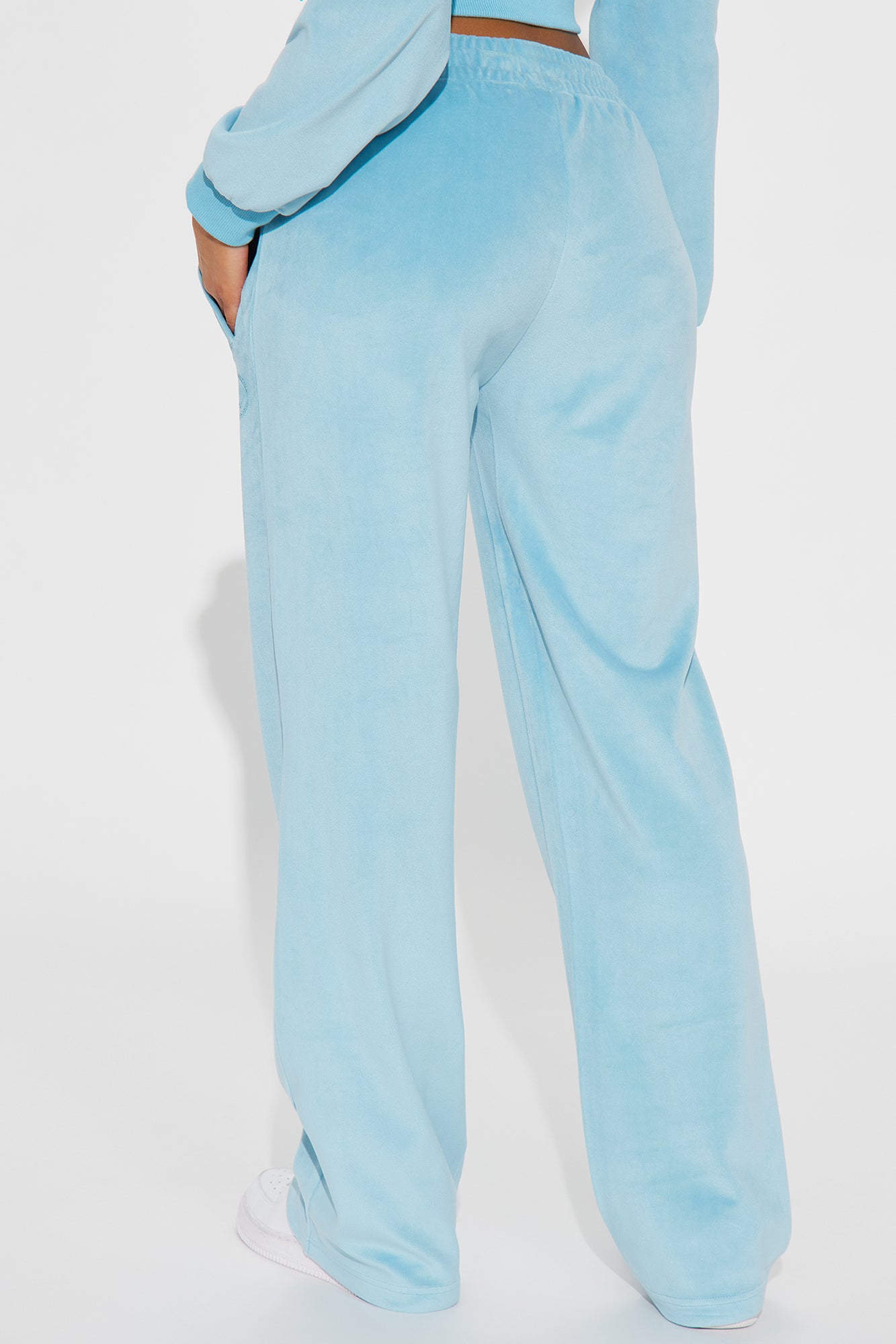 Von Dutch Velour Rhinestone Wide Leg Pant - Blue - Image 4