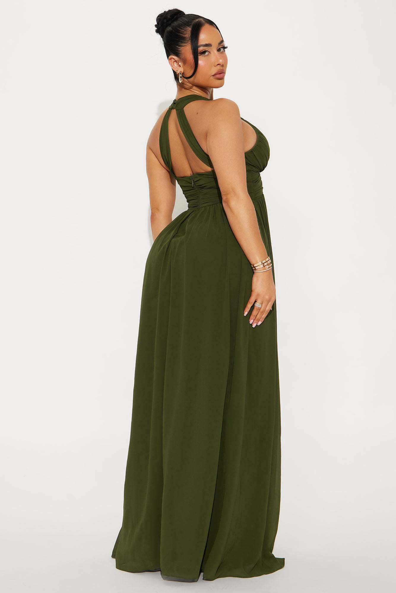 Hannah Chiffon Maxi Dress - Olive - Image 3