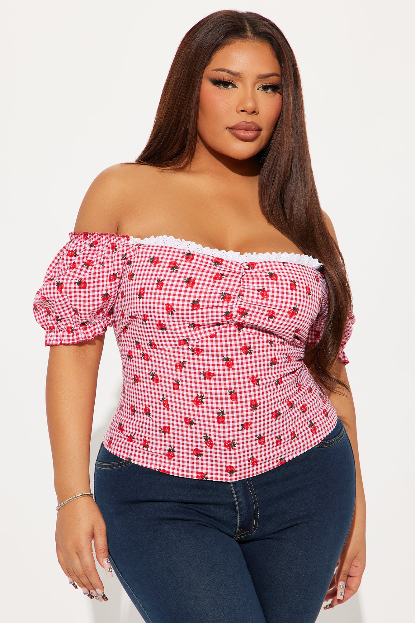 Strawberry Fields Gingham Top - Red/White - Image 4