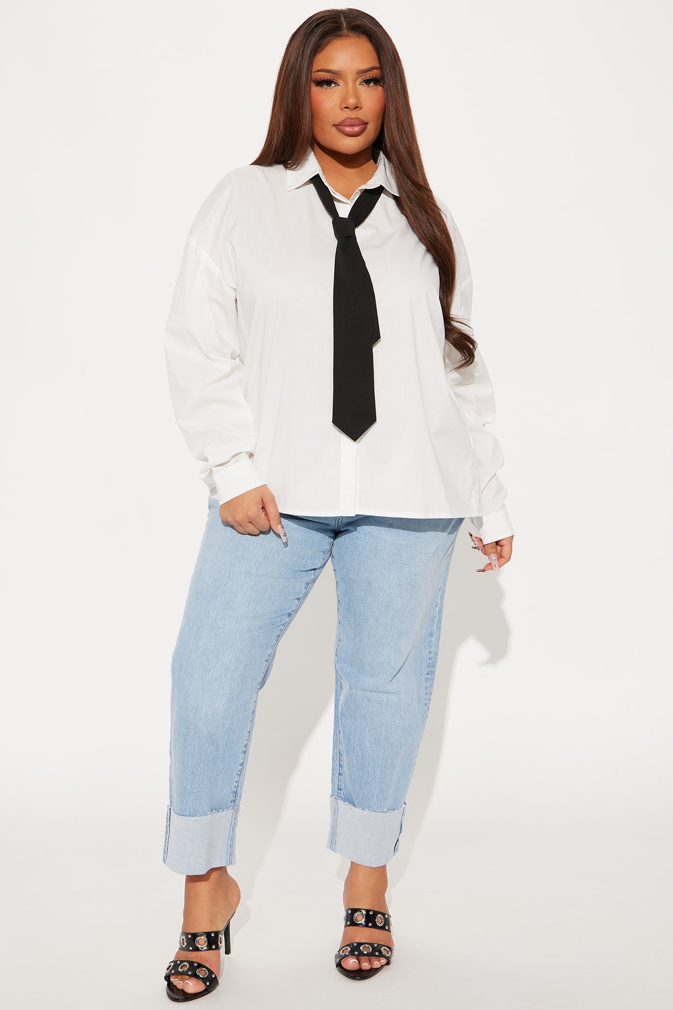 Always Proper Poplin Tie Shirt - White/Black - Image 6