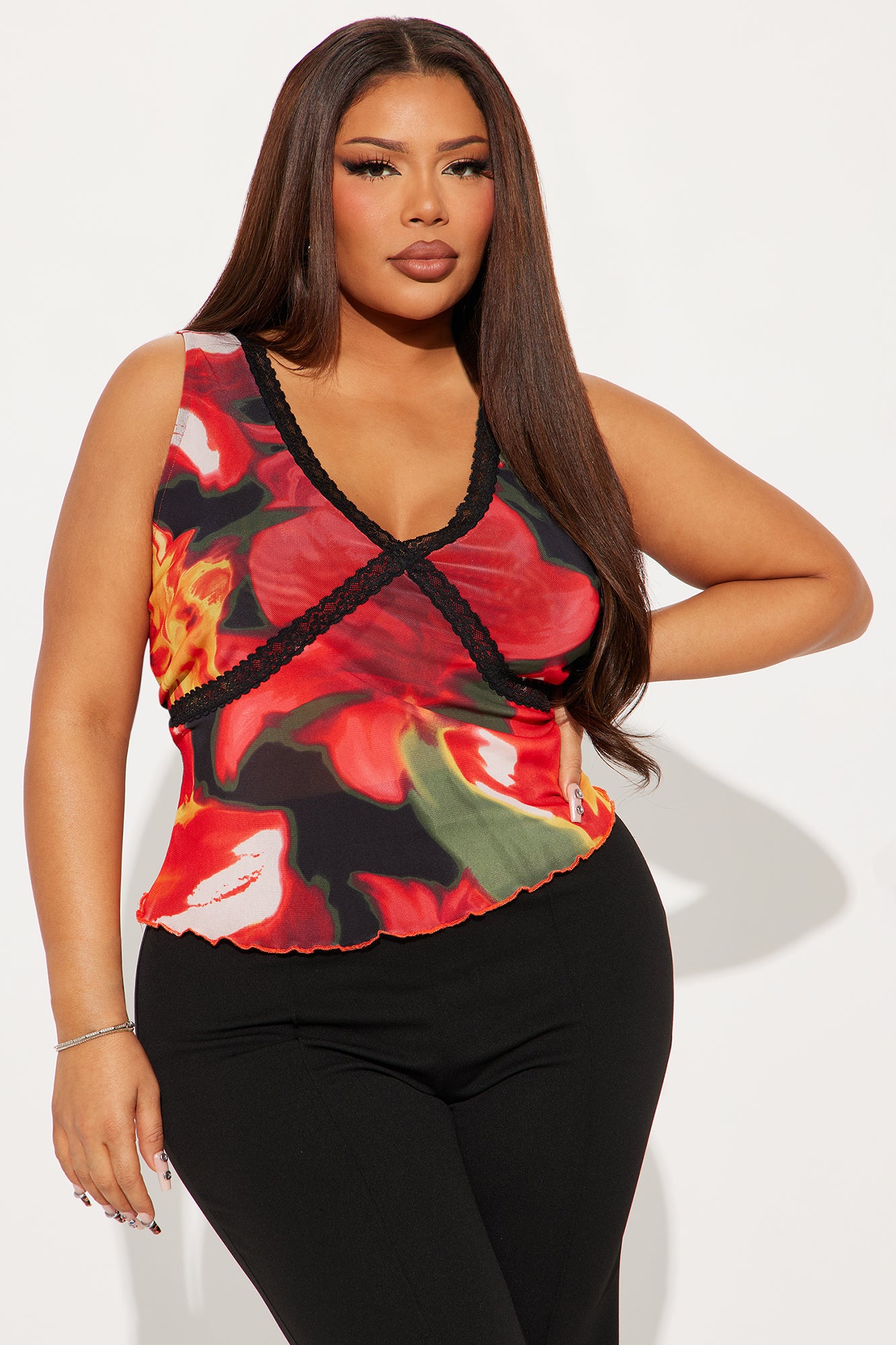 Exotic Dreams Mesh Top - Red/combo - Image 4
