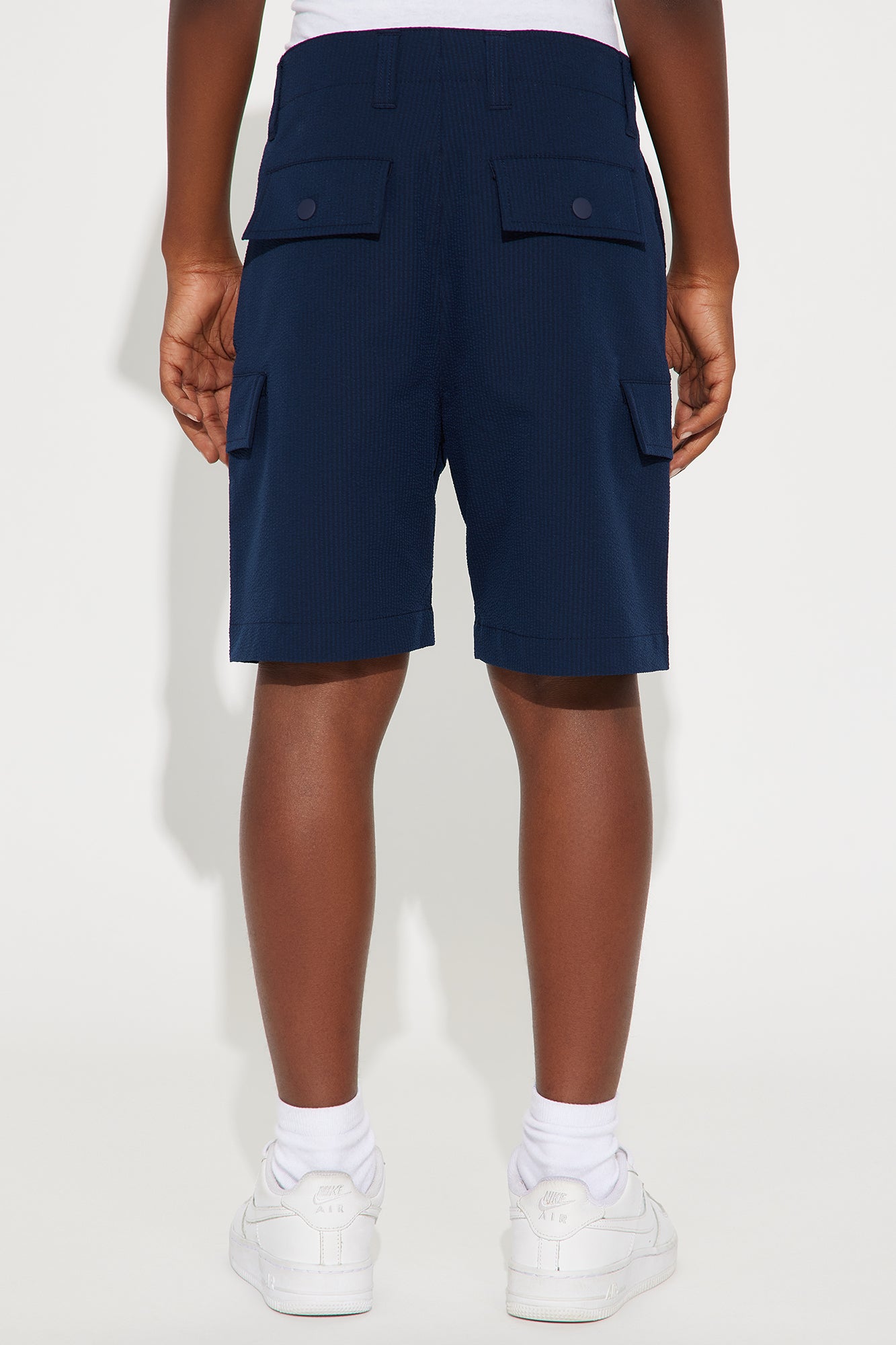 Mini Seersucker Cargo Shorts - Navy - Image 3