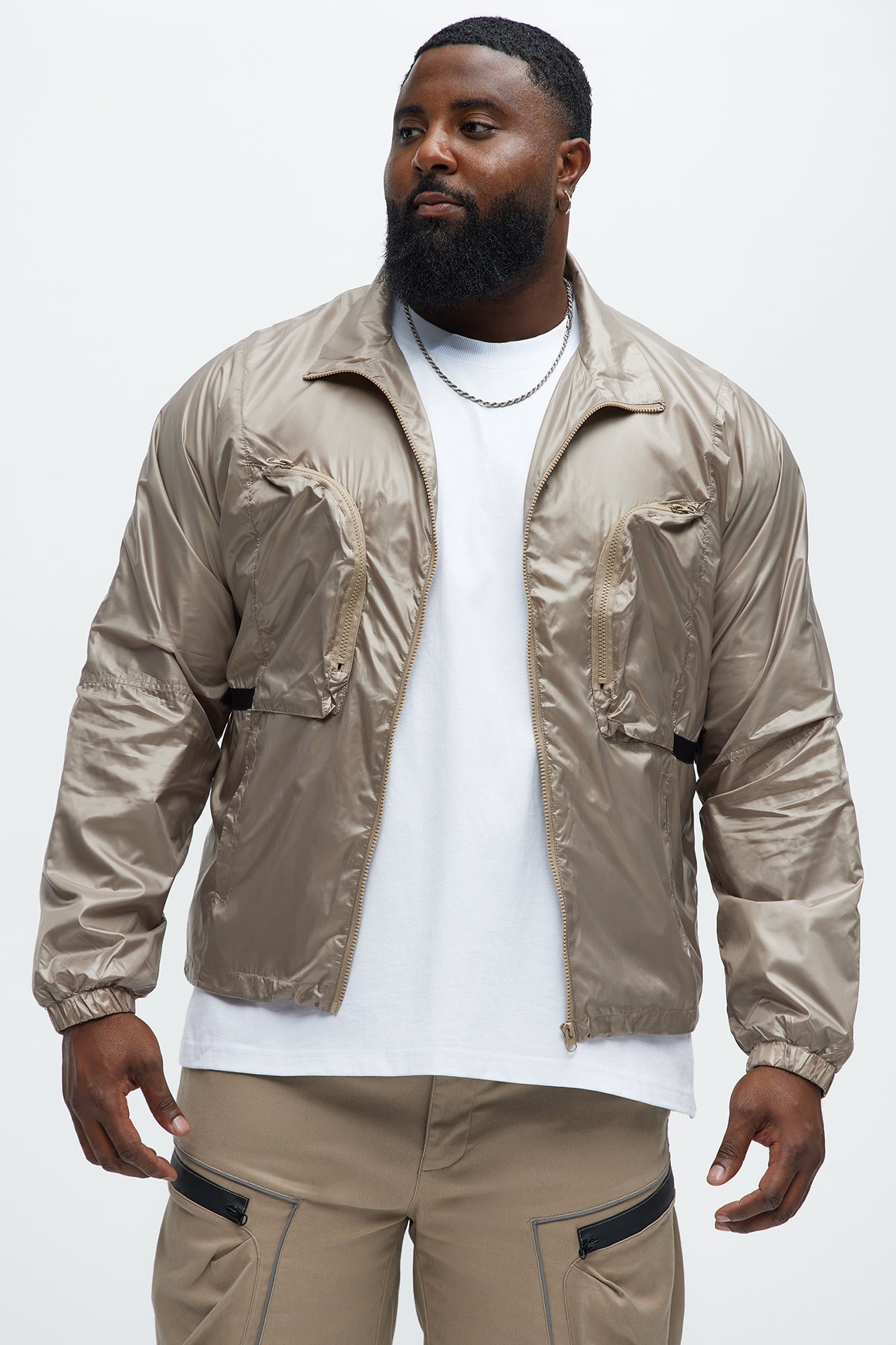 Winston Zip-Up Nylon Jacket - Khaki - Image 7