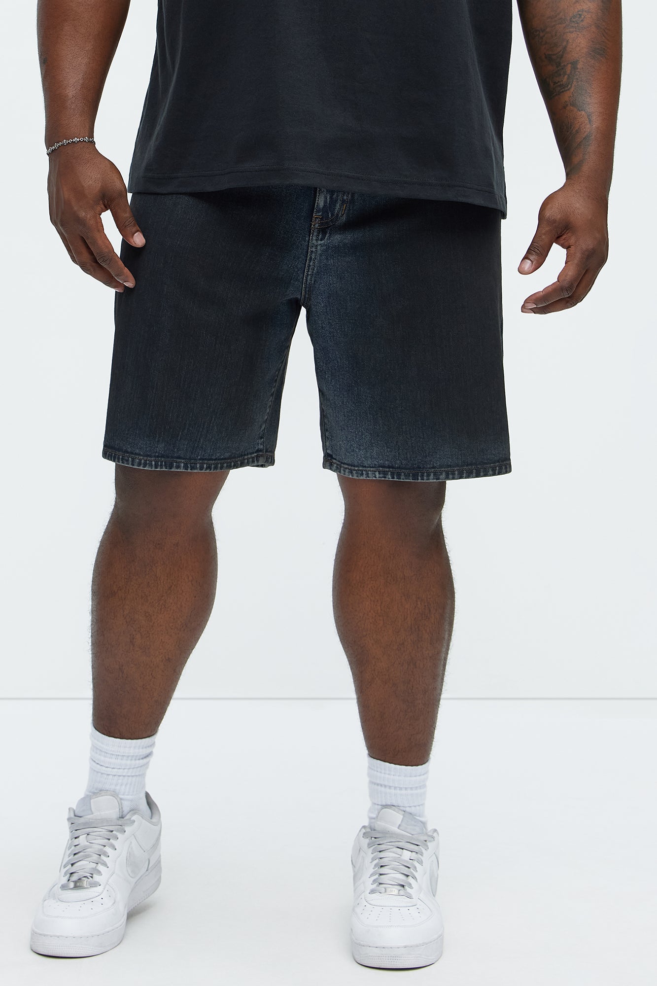 Oil Stained Relaxed Denim Shorts - Dark Wash - Image 5