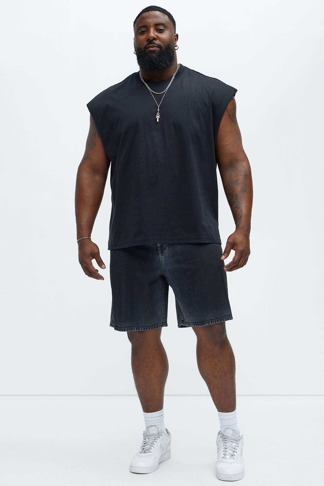 Oil Stained Relaxed Denim Shorts - Dark Wash - Image 6