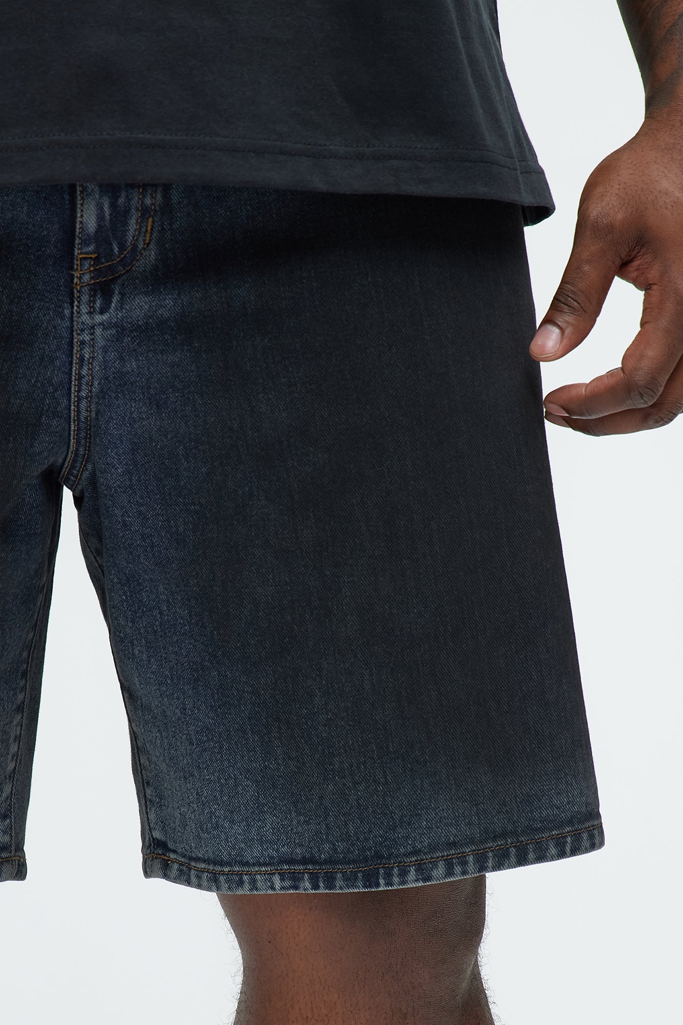 Oil Stained Relaxed Denim Shorts - Dark Wash - Image 7