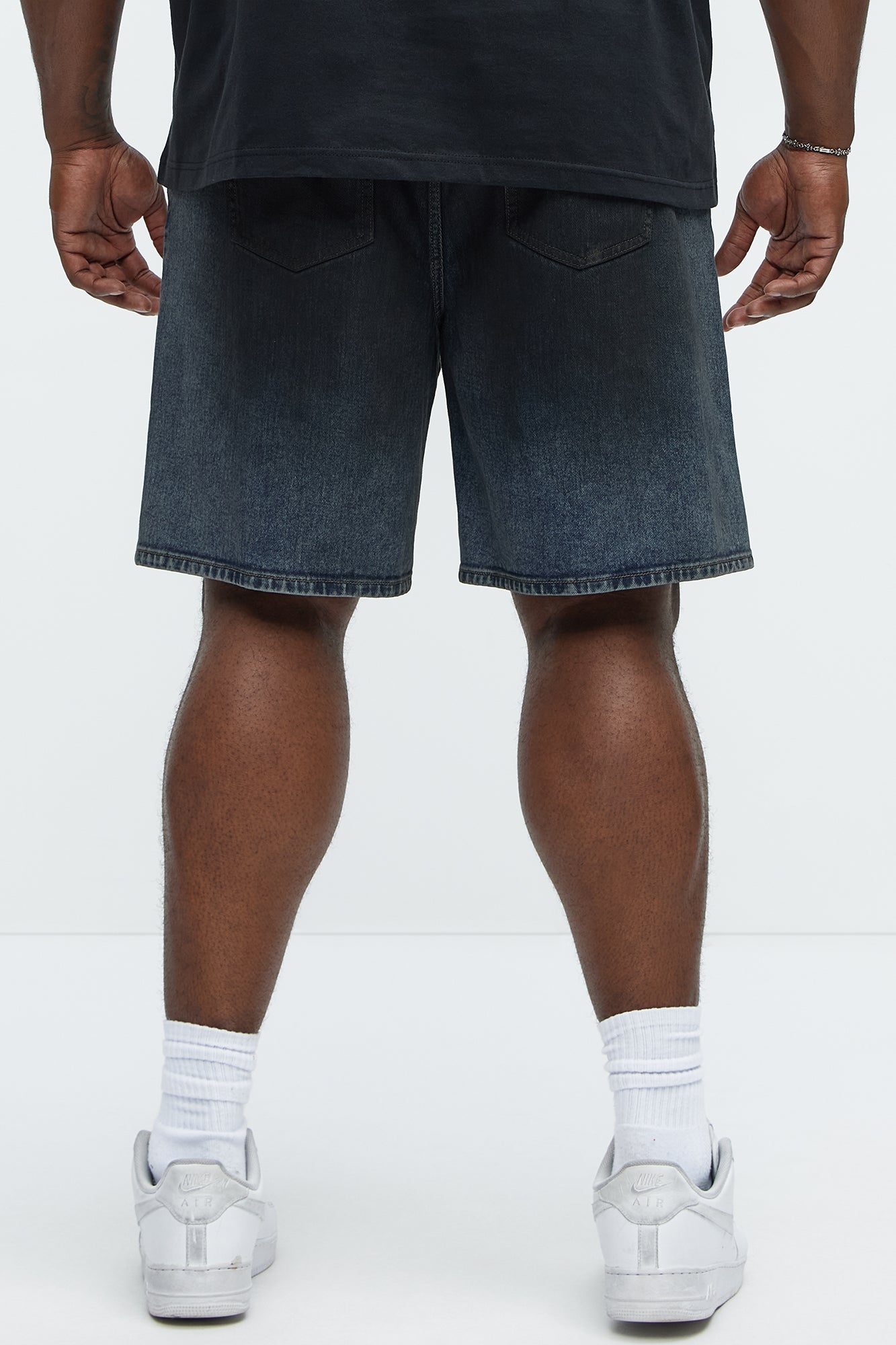 Oil Stained Relaxed Denim Shorts - Dark Wash - Image 8