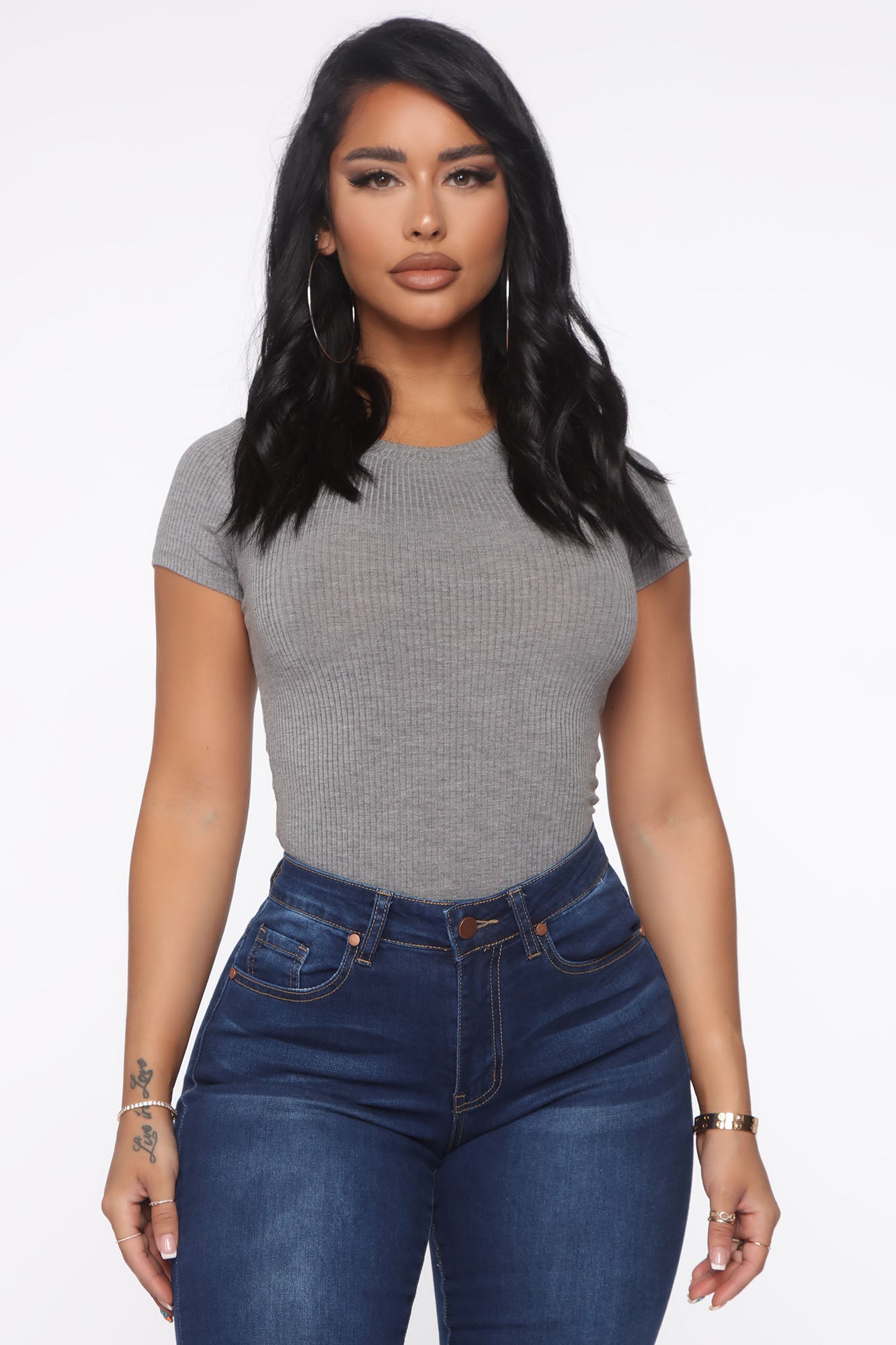 Aliza Ribbed Bodysuit - Heather Grey - Image 3