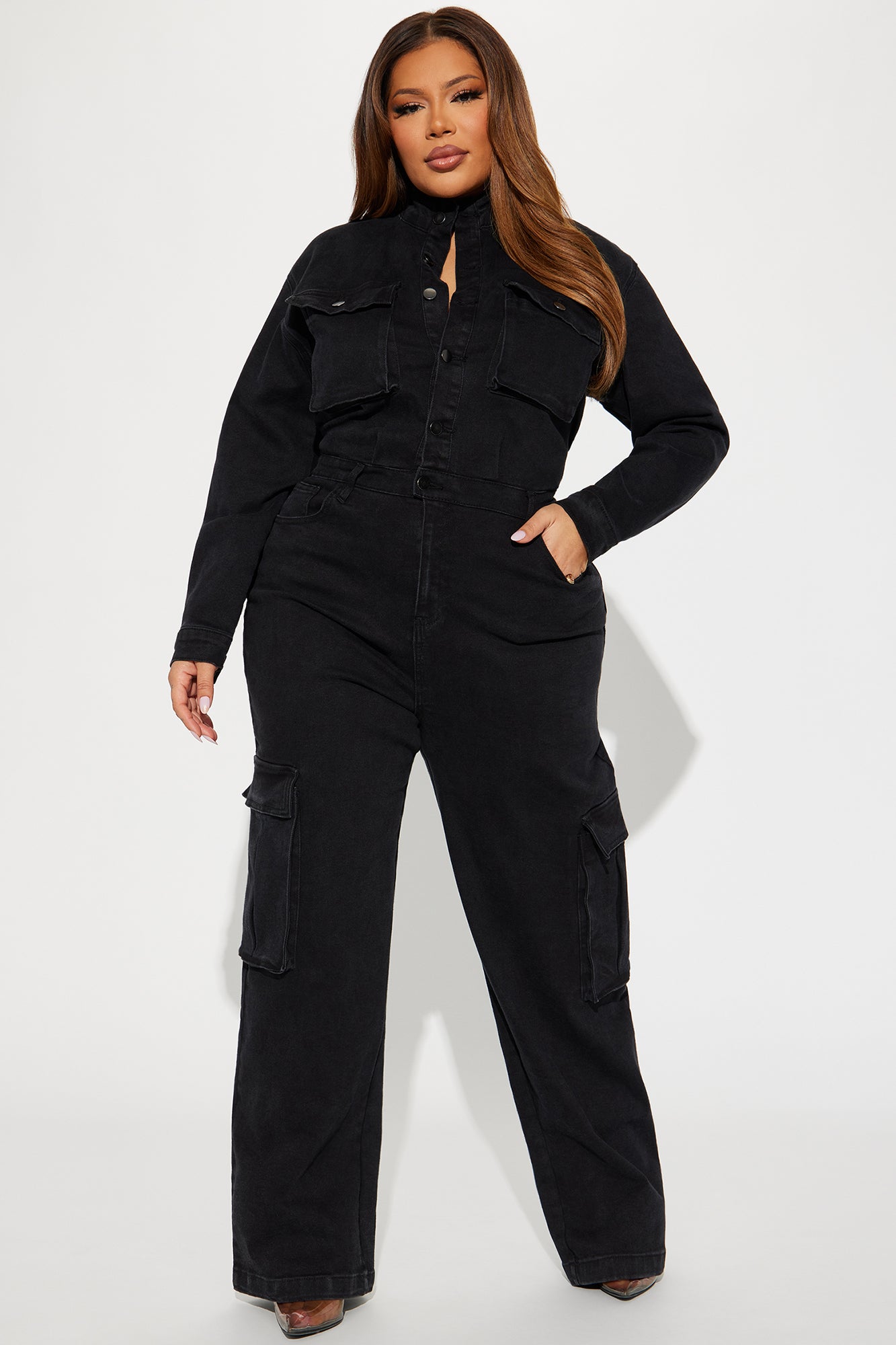 Stunning Allure Denim Jumpsuit - Black - Image 4