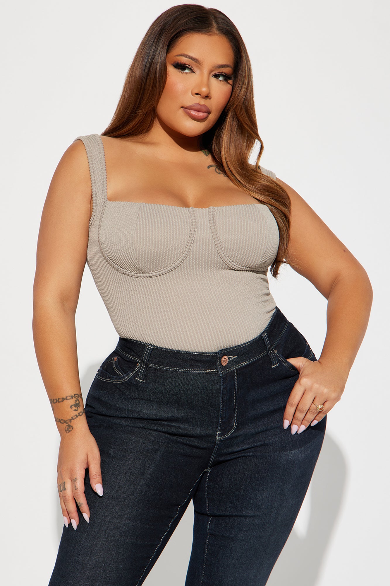 It Girl Ribbed Bodysuit - Stone - Image 8