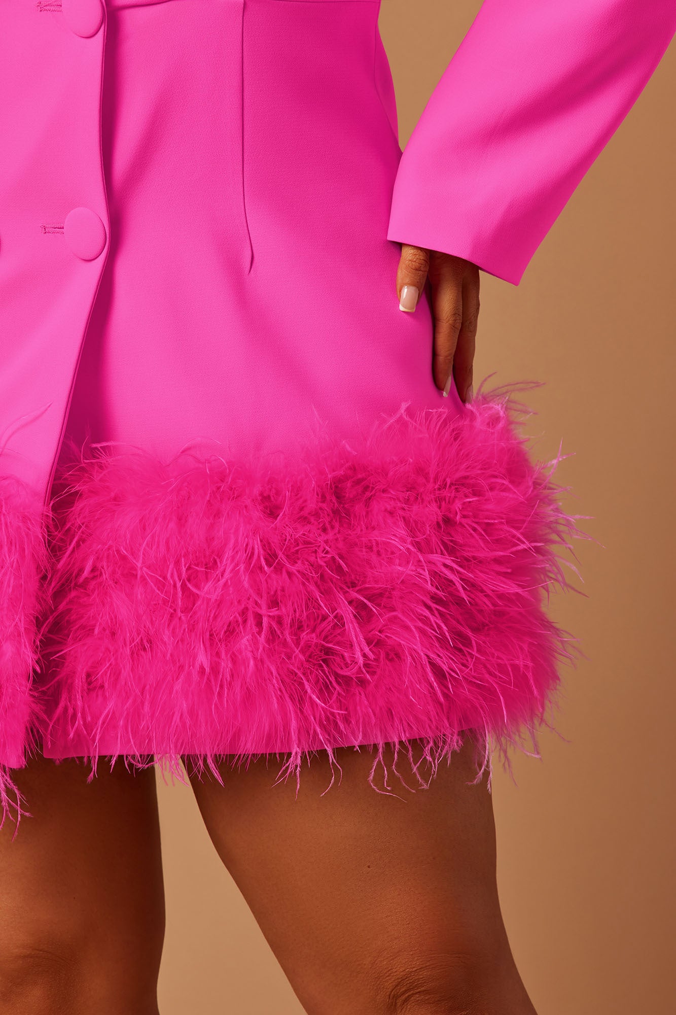 Delia Feathered Blazer Dress - Fuchsia - Image 7