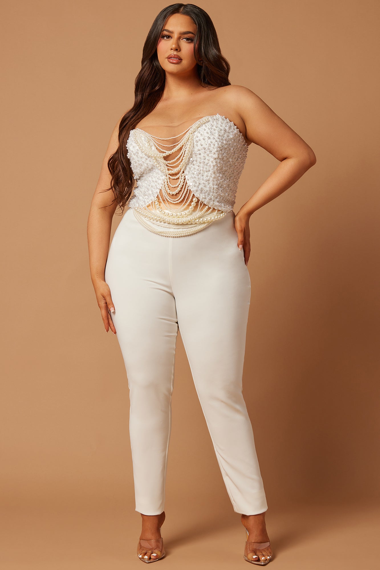 Eva Embellished Pearl Pant Set - White - Image 5