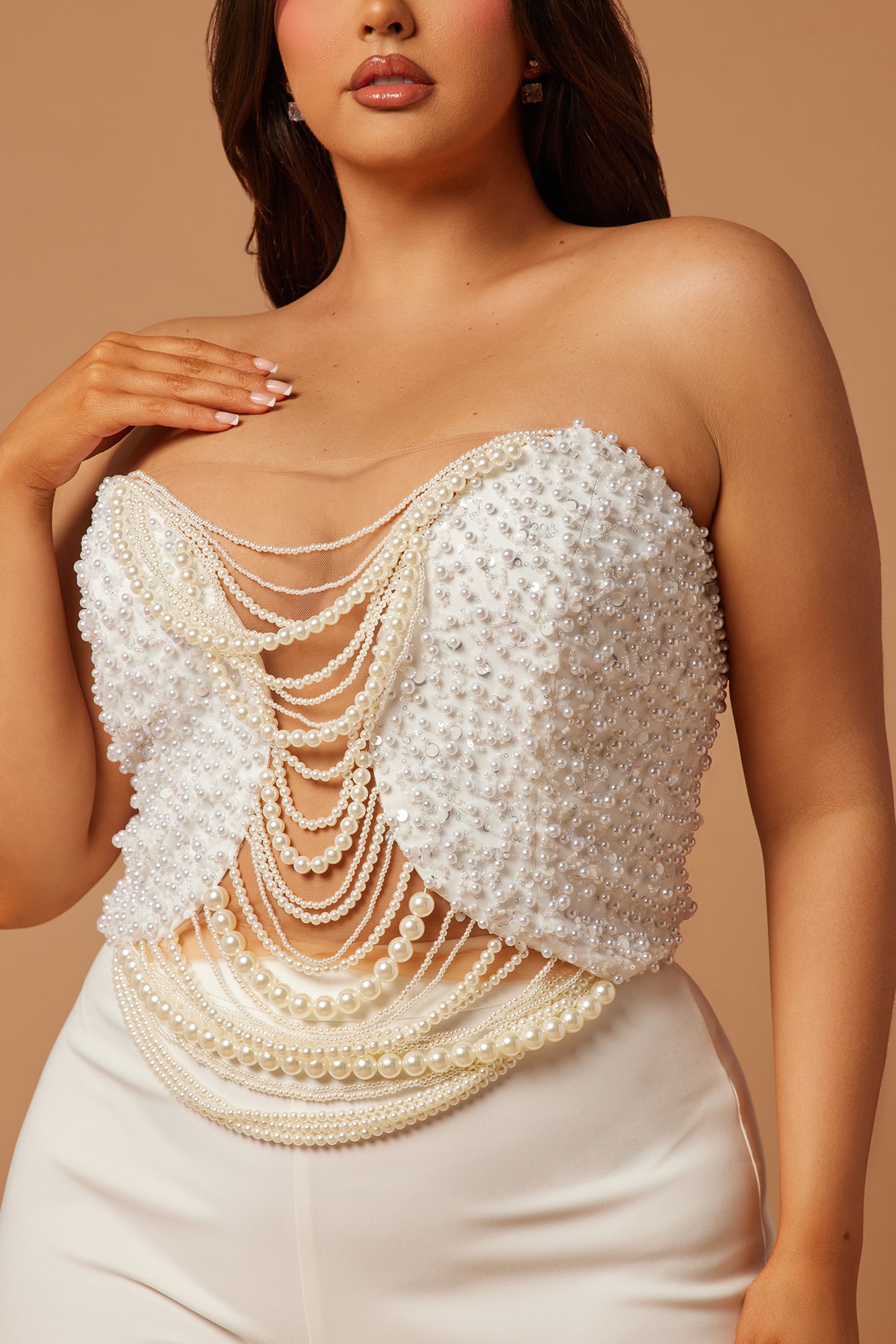 Eva Embellished Pearl Pant Set - White - Image 7