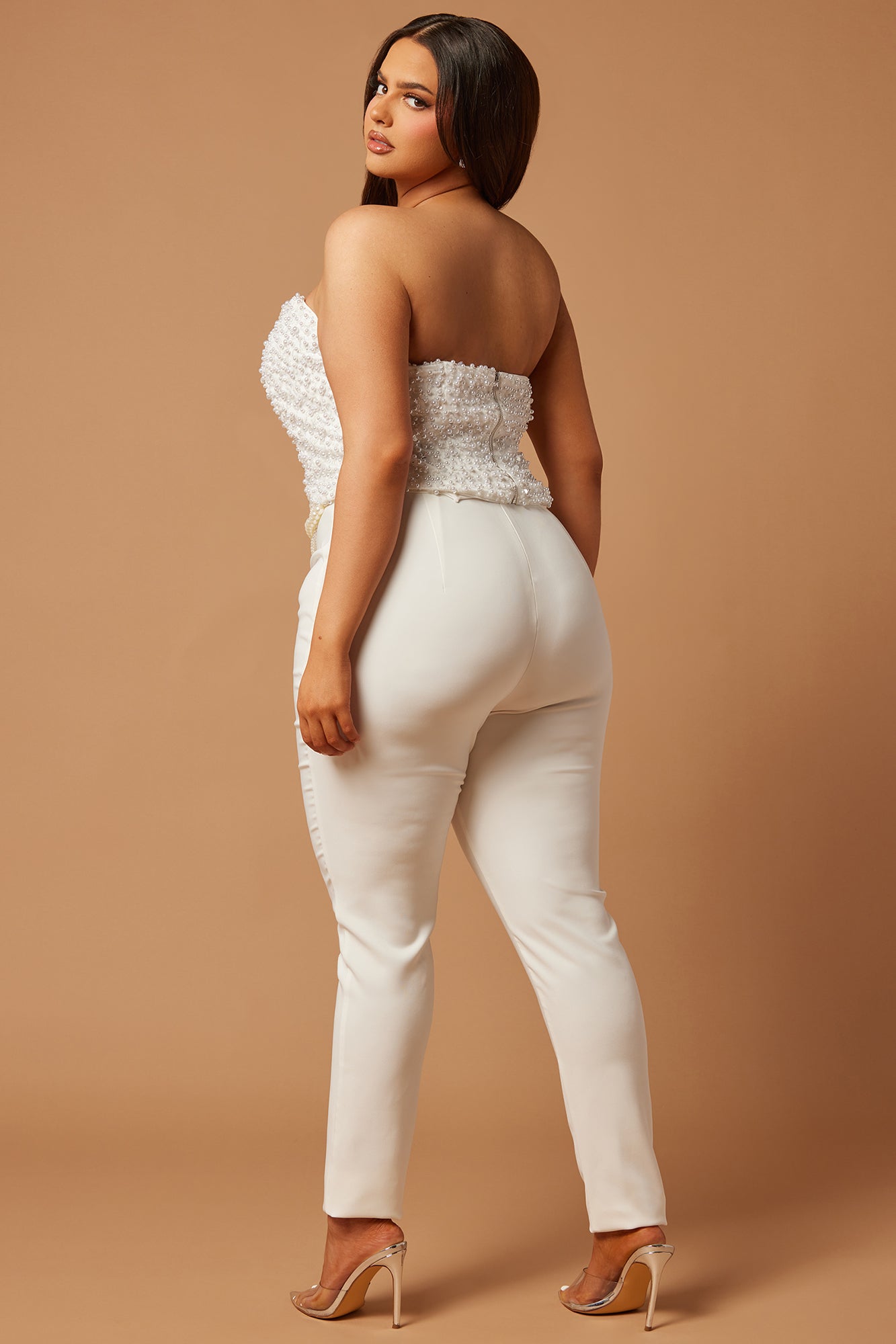 Eva Embellished Pearl Pant Set - White - Image 8