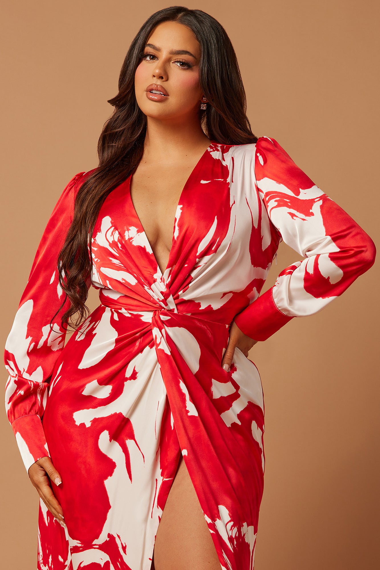 Melissa Satin Maxi Dress - Red/White - Image 6
