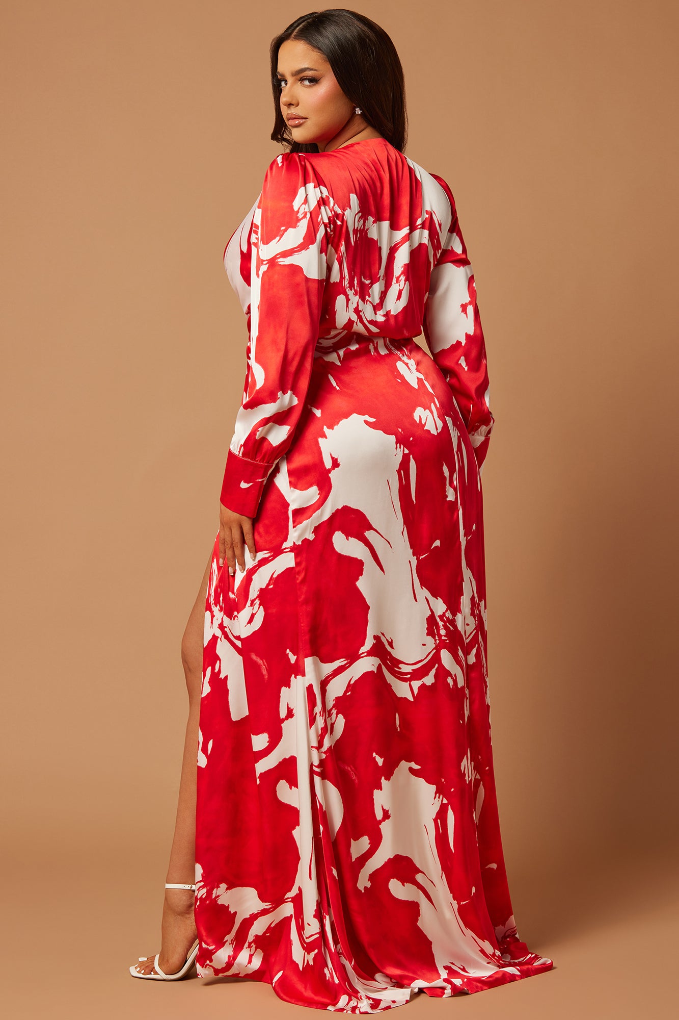 Melissa Satin Maxi Dress - Red/White - Image 8
