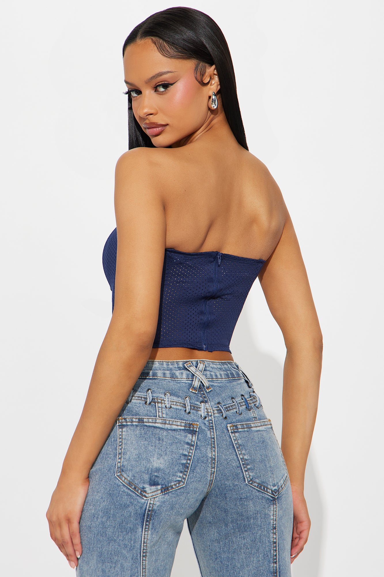 Take Notes Jersey Corset Top - Navy - Image 3