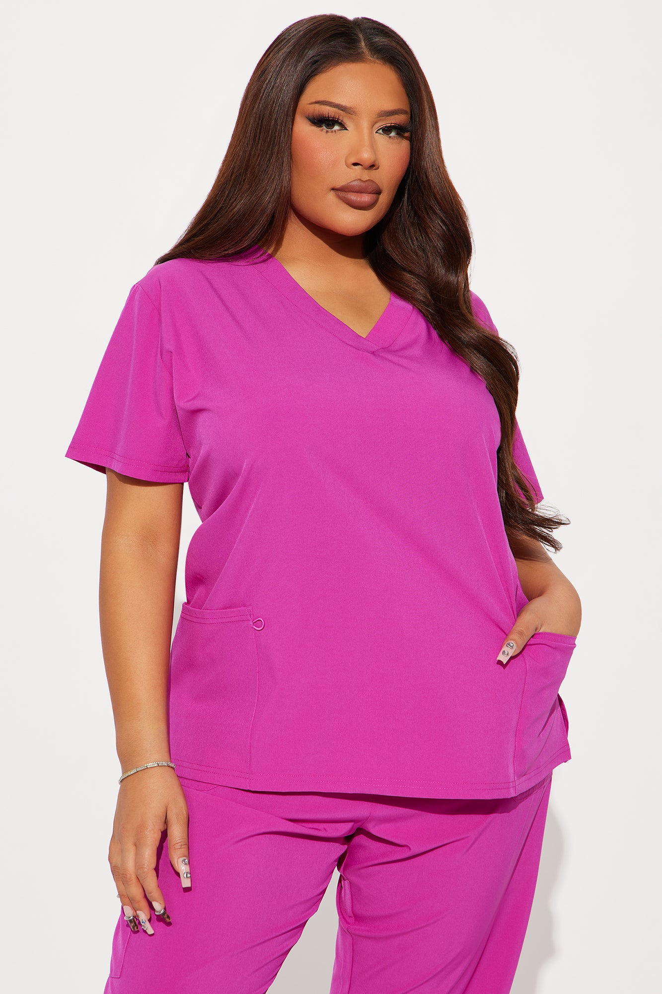 Night Shift 4 Way Stretch Cargo Scrub Set - Magenta - Image 5