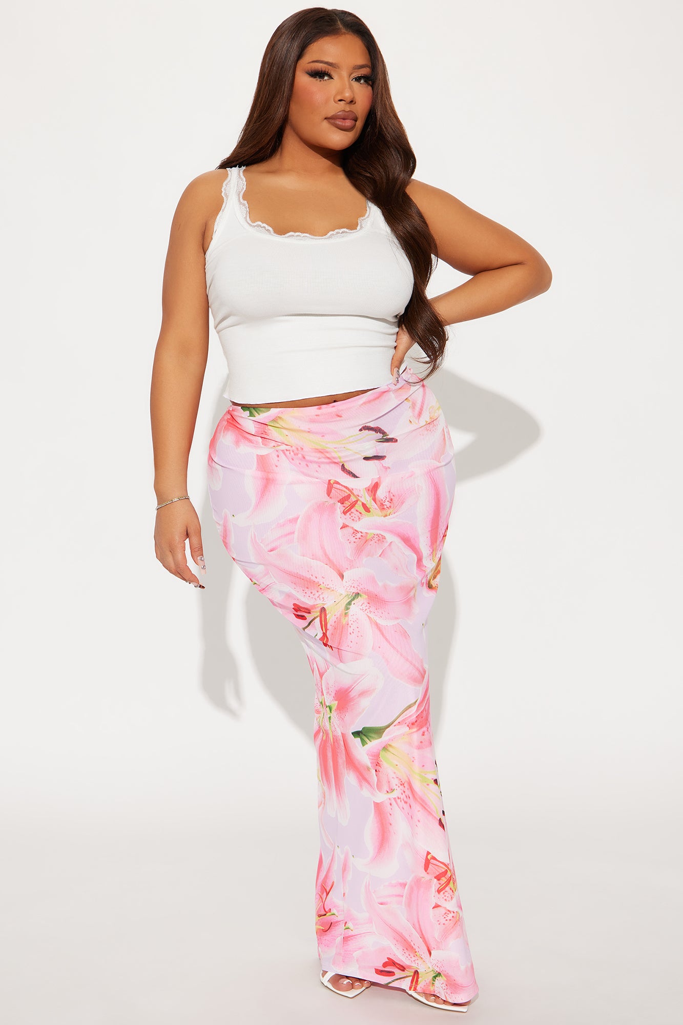 Late Nights In Santorini Floral Mesh Maxi Skirt - Pink/combo - Image 5