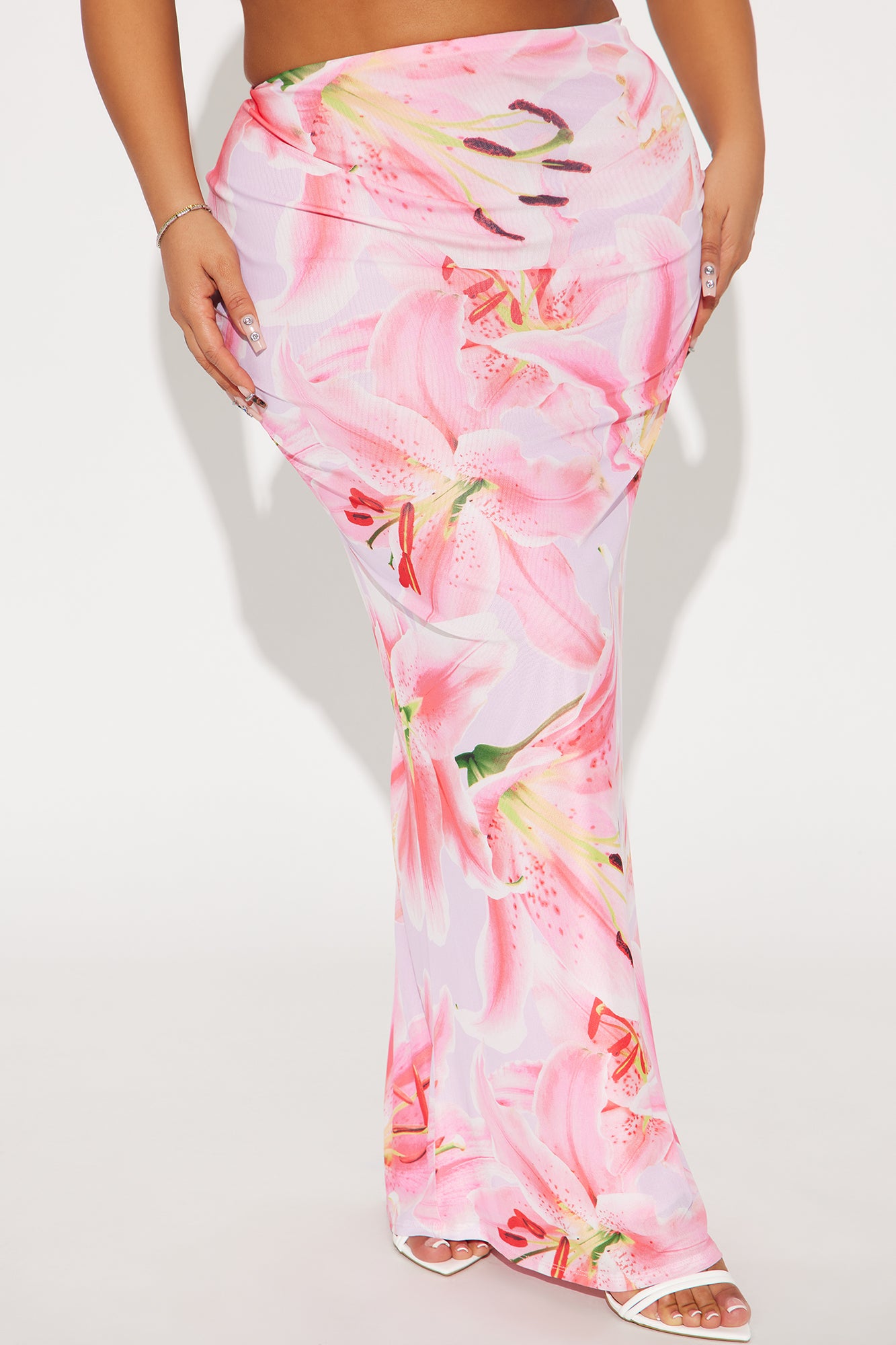 Late Nights In Santorini Floral Mesh Maxi Skirt - Pink/combo - Image 6