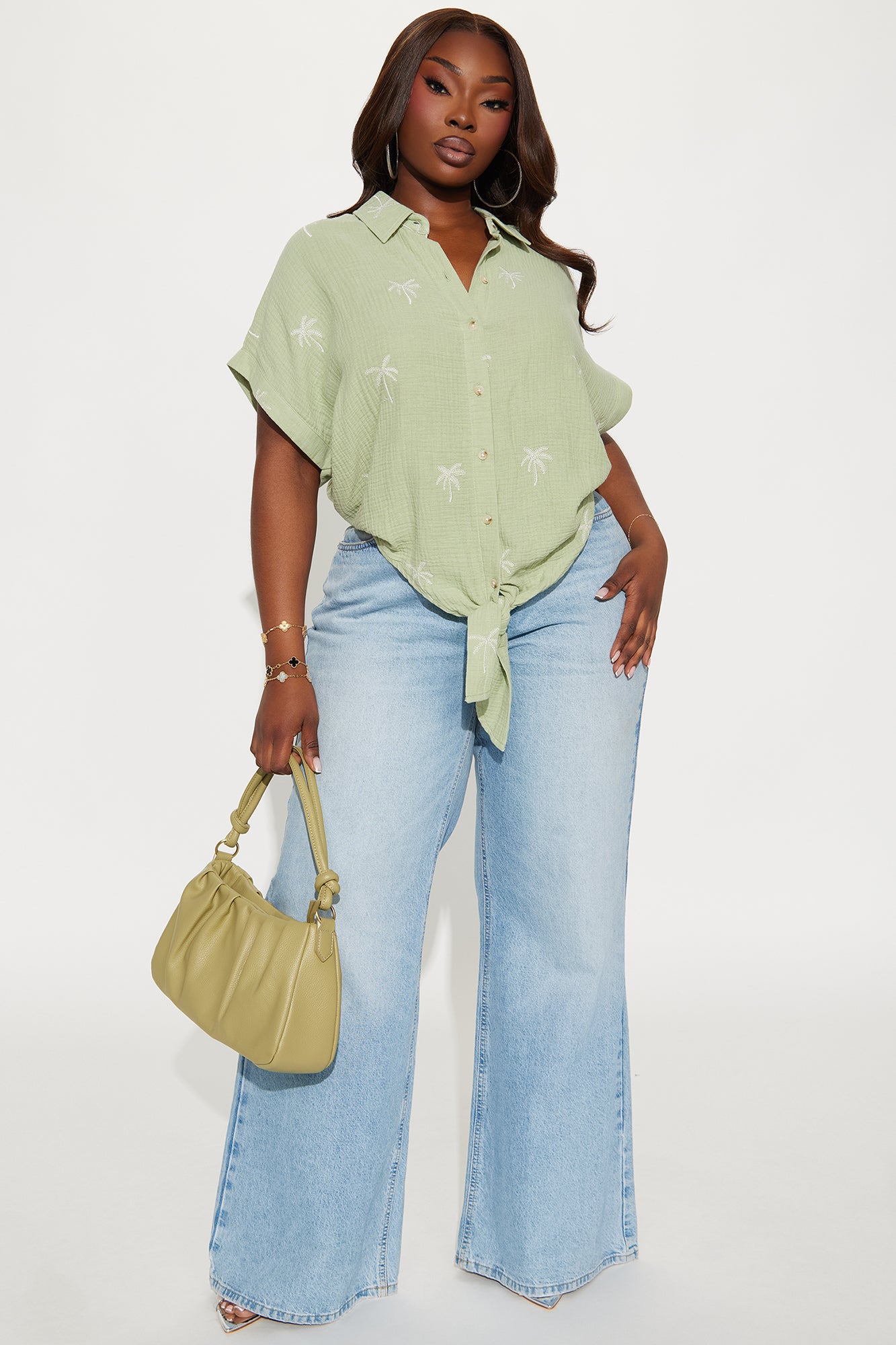 Palm Beach Tie Front Shirt - Sage - Image 6