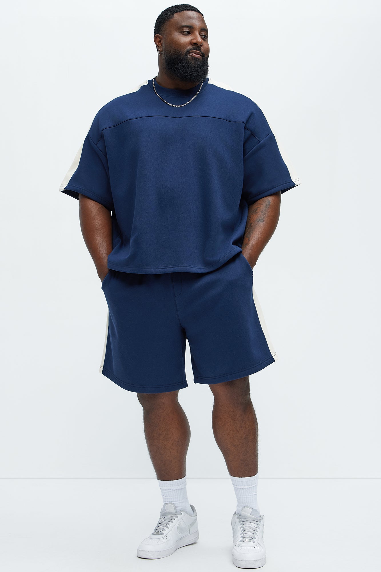 Tyson Oversized Heavyweight Striped Shorts - Navy - Image 7