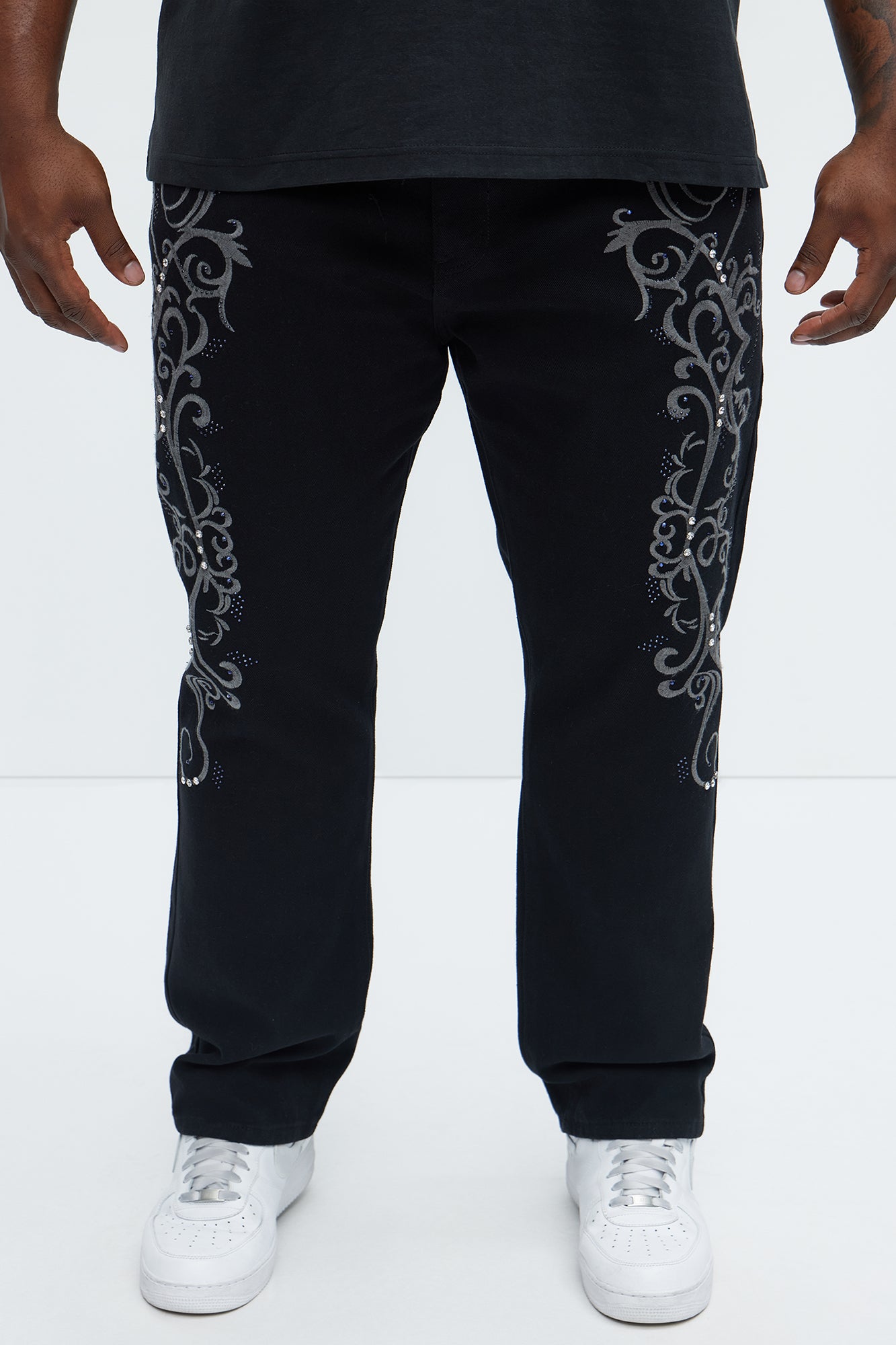 Kurt Rhinestone Embroidered Slim Jeans - Black - Image 6