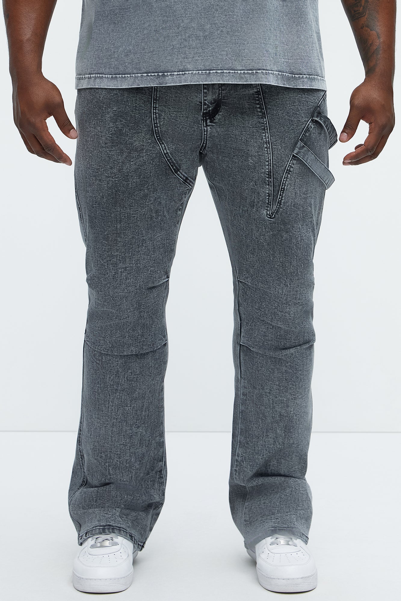 Daly Asymmetrical Stacked Slim Flare Jeans - Grey - Image 6