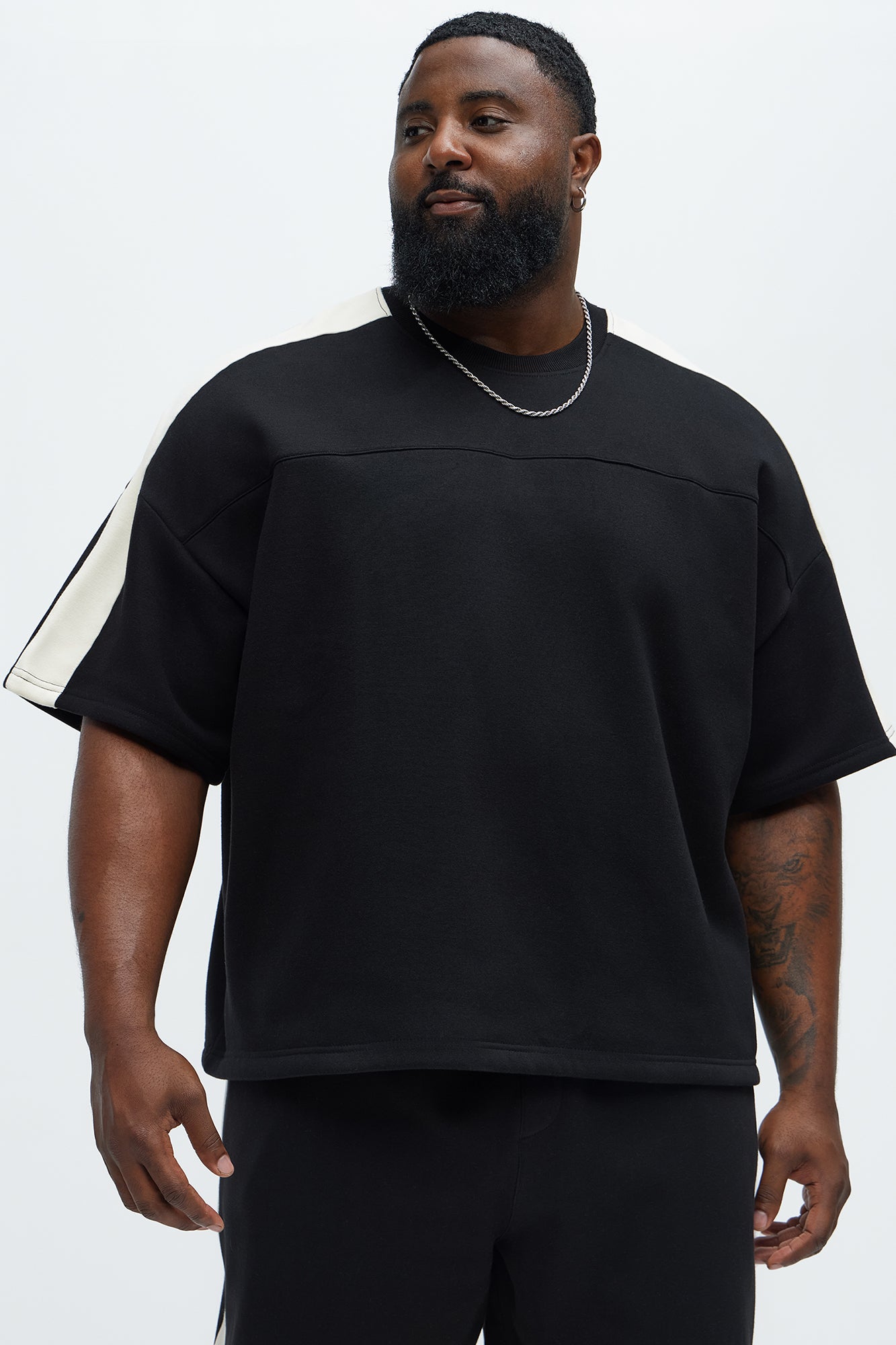 Tyson Oversized Heavyweight Striped Tee - Black - Image 5