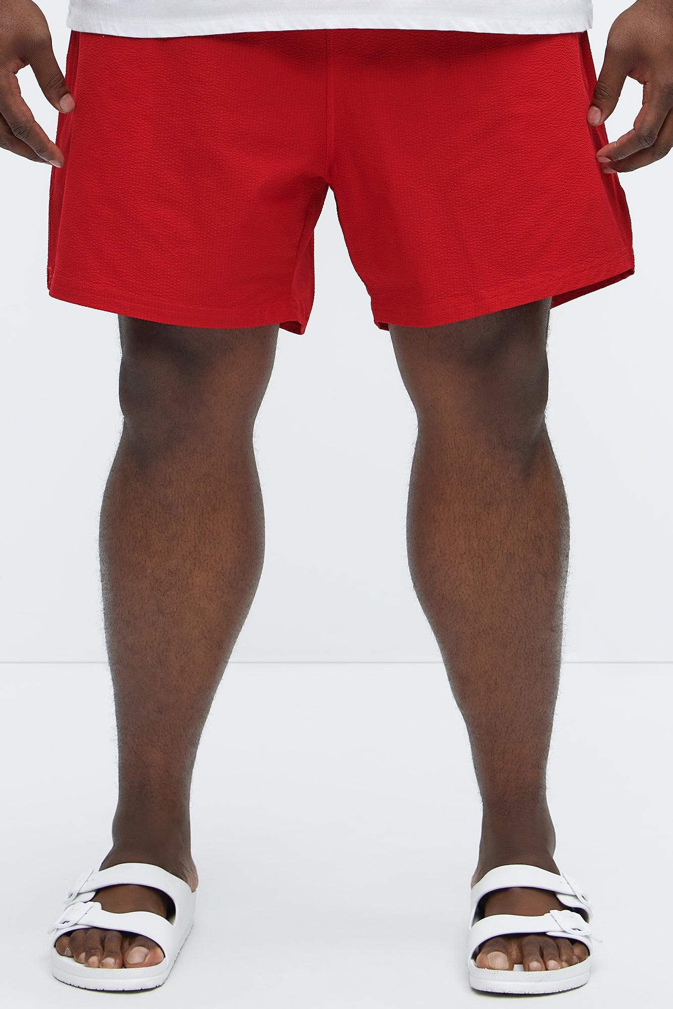 Seersucker Swim Mid Trunk - Red - Image 4