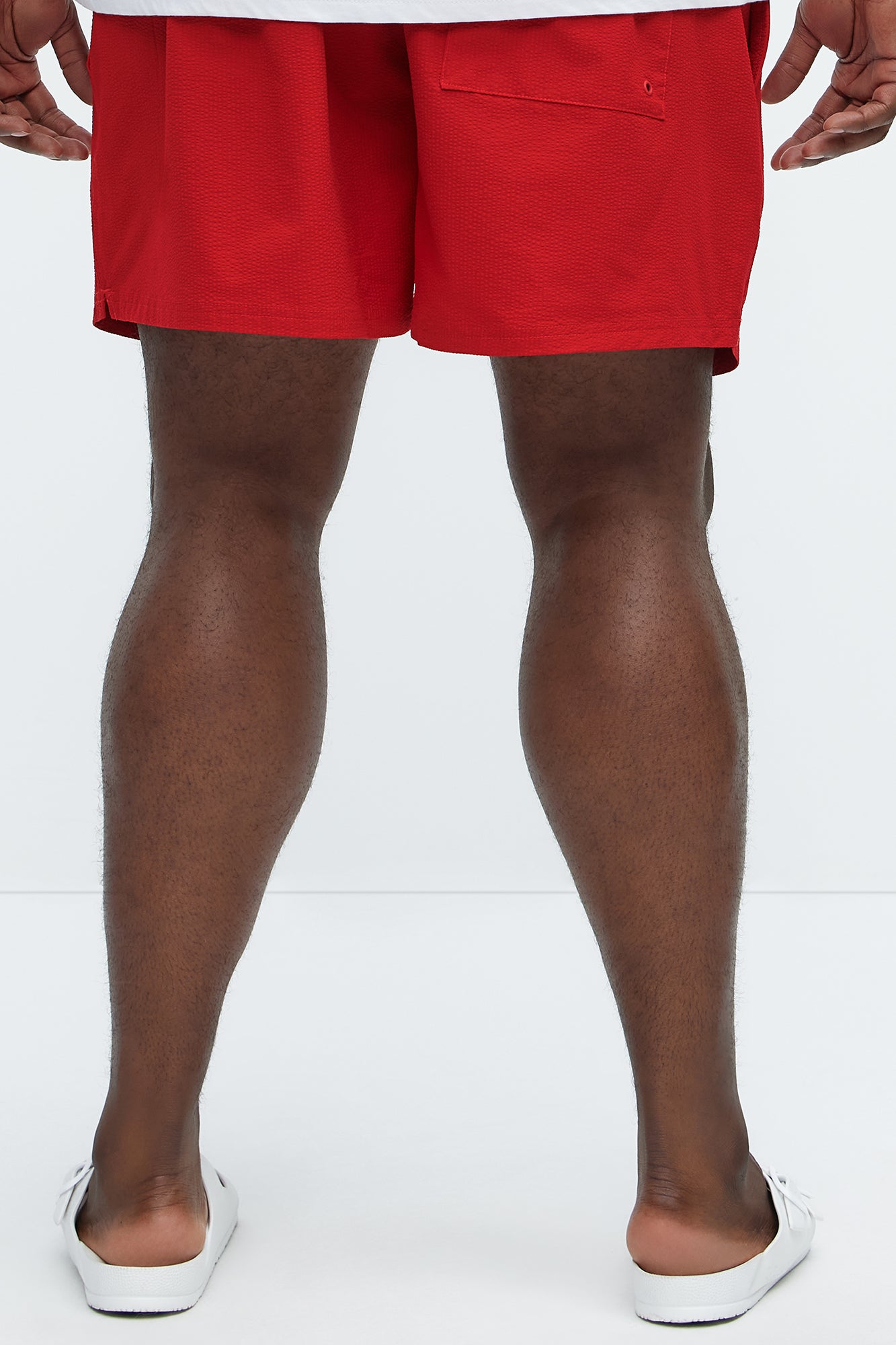 Seersucker Swim Mid Trunk - Red - Image 6