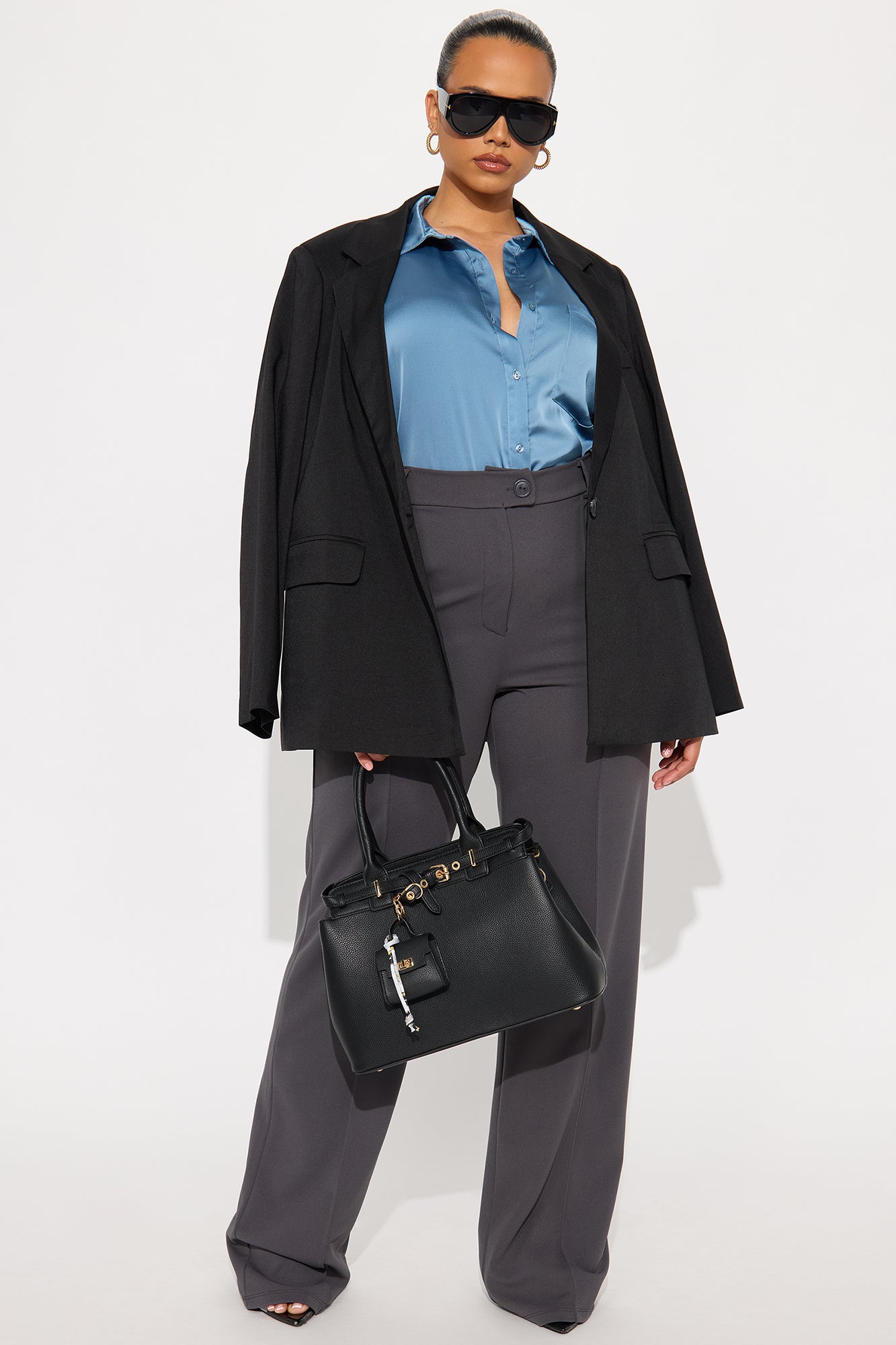 Tall Heidi Wide Leg Trouser Pant - Charcoal - Image 4