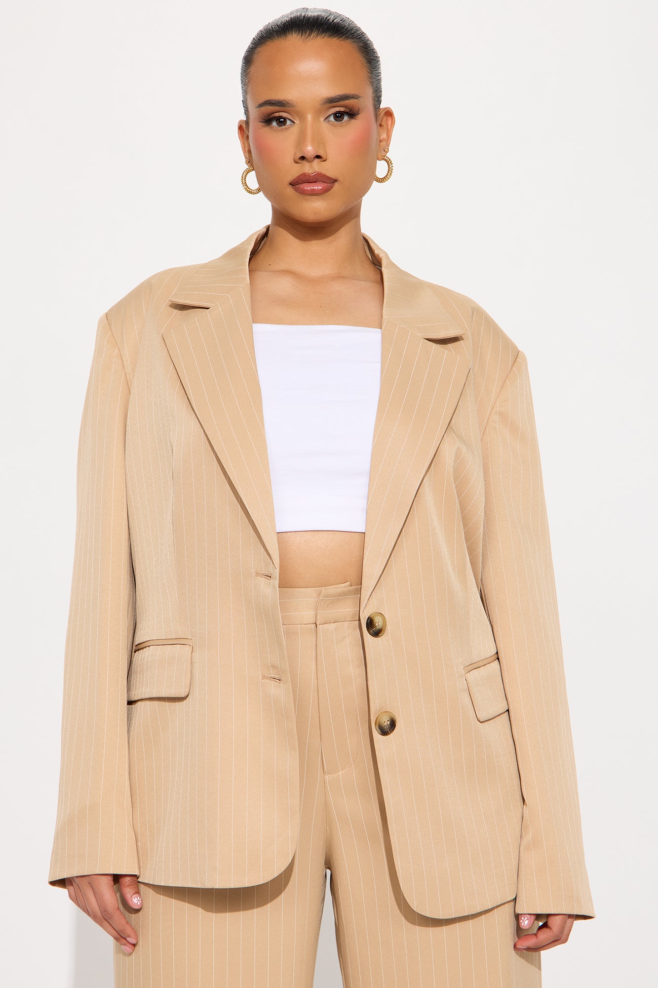 Kelsey Pinstripe Blazer - Tan - Image 5
