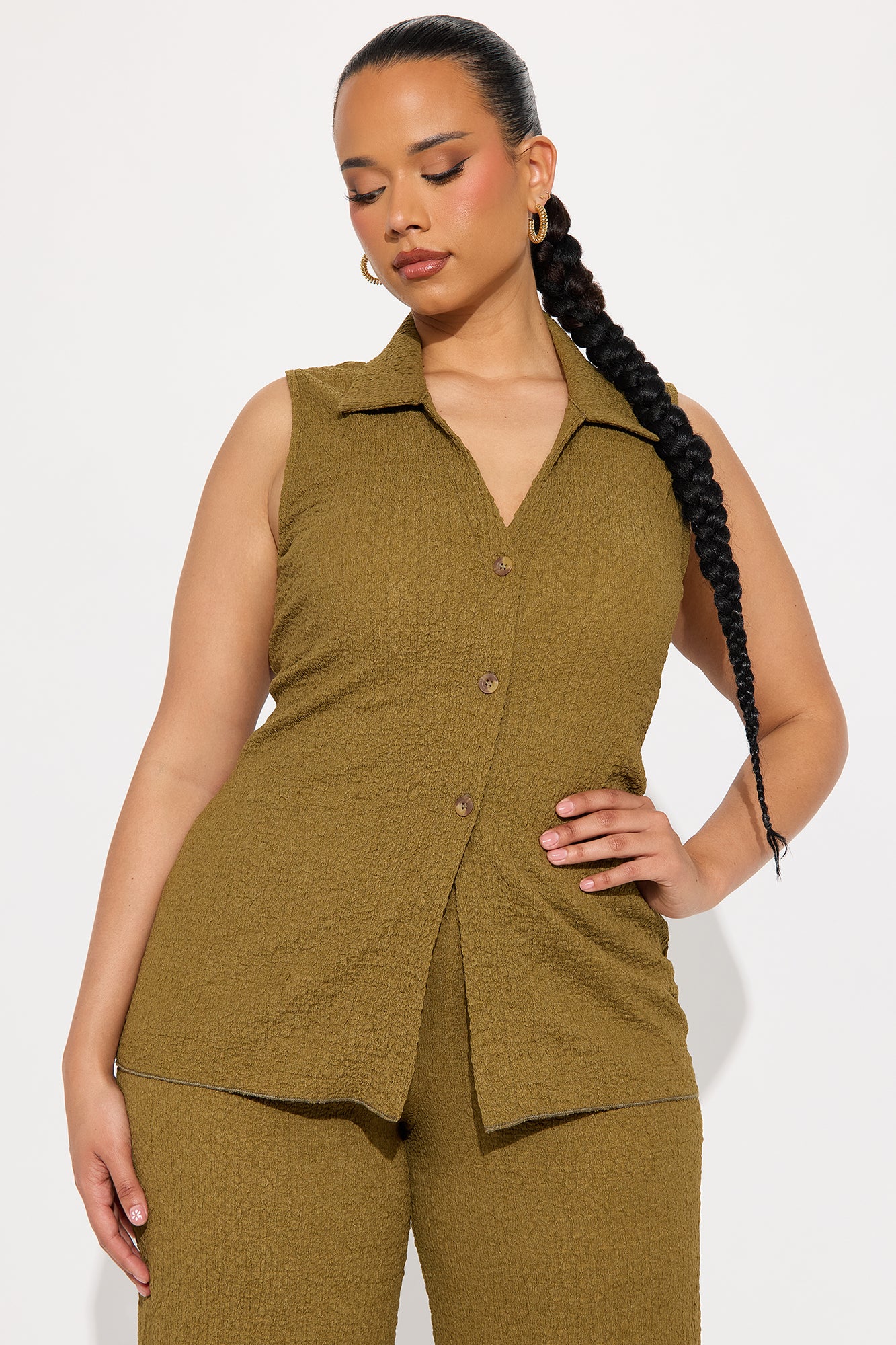 The Way You Move Textured Pant Set - Olive - Image 5