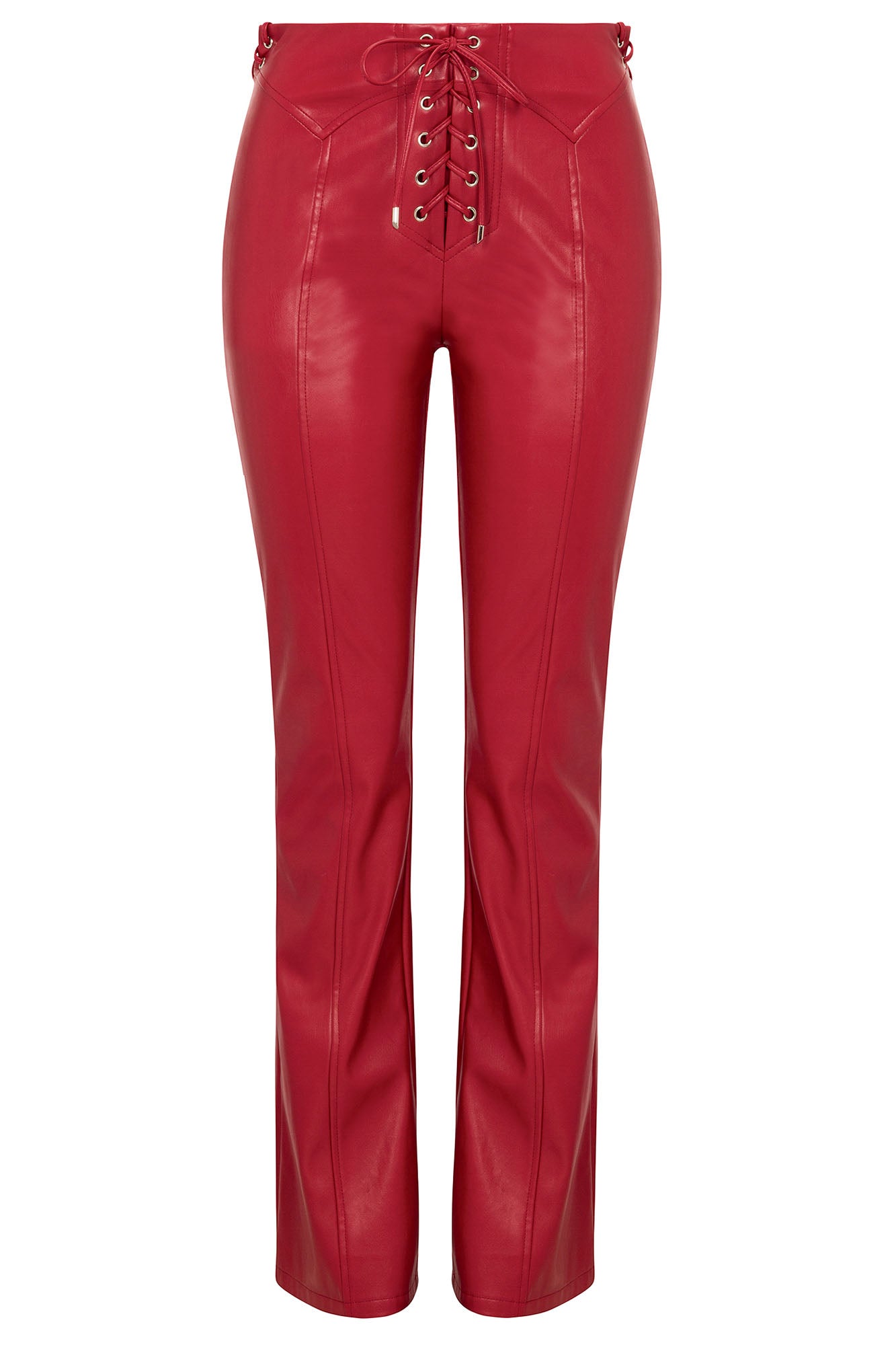 Vivienne Faux Leather Lace Up Pant - Red - Image 6