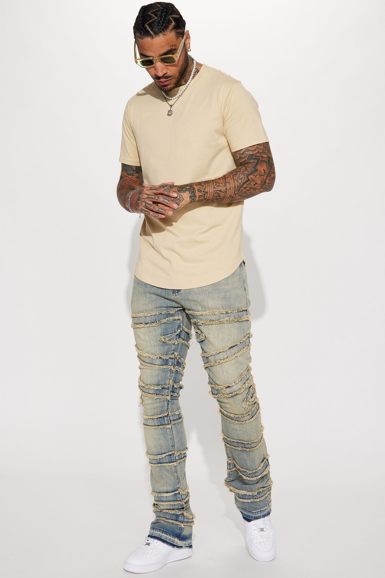 About Fray Stacked Skinny Flare Jeans - Vintage Blue Wash - Image 4