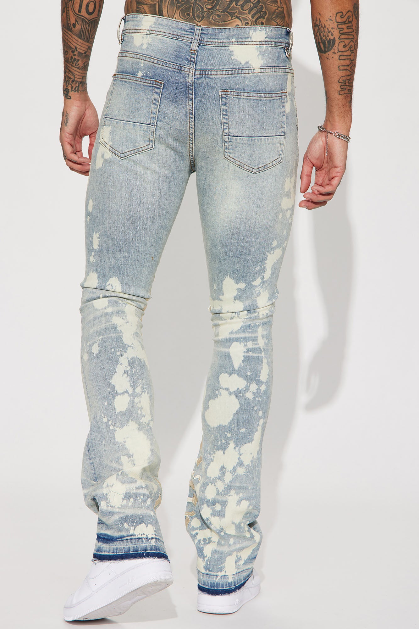 Ruthless Embroidered Stacked Skinny Flare Jeans - Bleach Blue Wash - Image 5