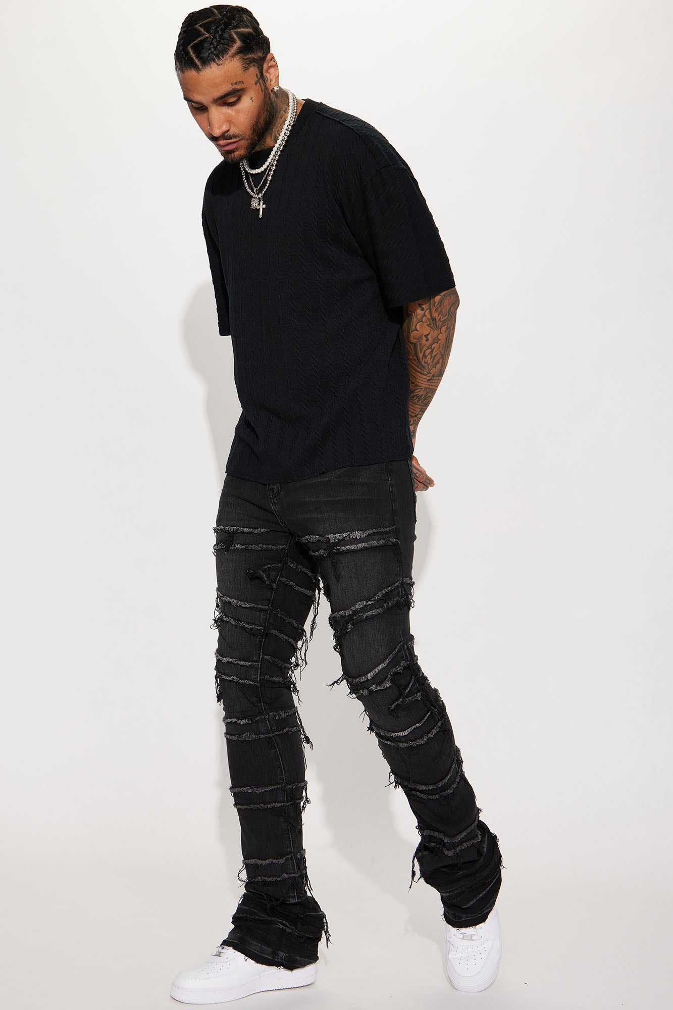 About Fray Stacked Skinny Flare Jeans - Black Wash - Image 3
