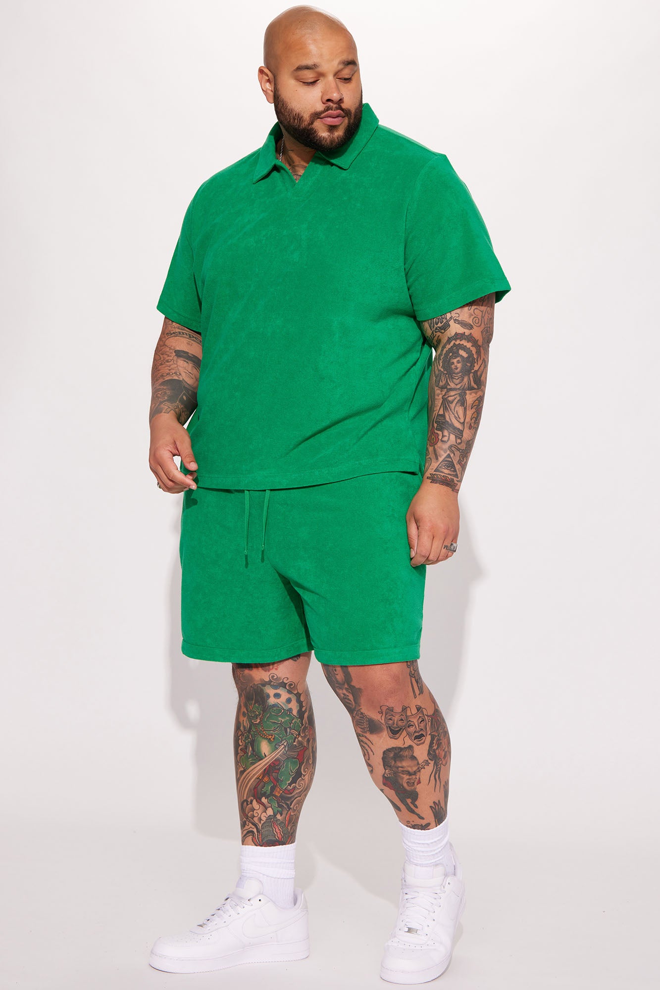 Dipped Terry Knit Shorts - Green - Image 6