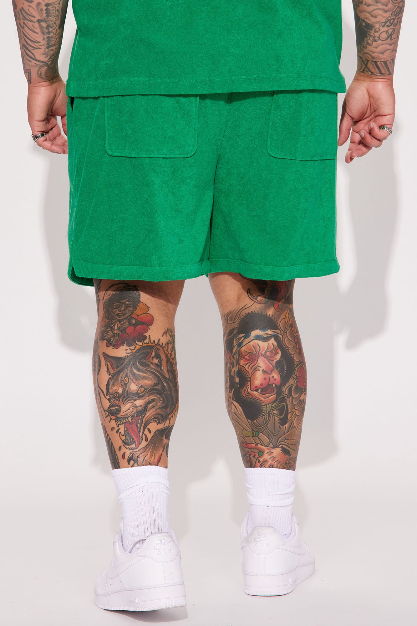 Dipped Terry Knit Shorts - Green - Image 7