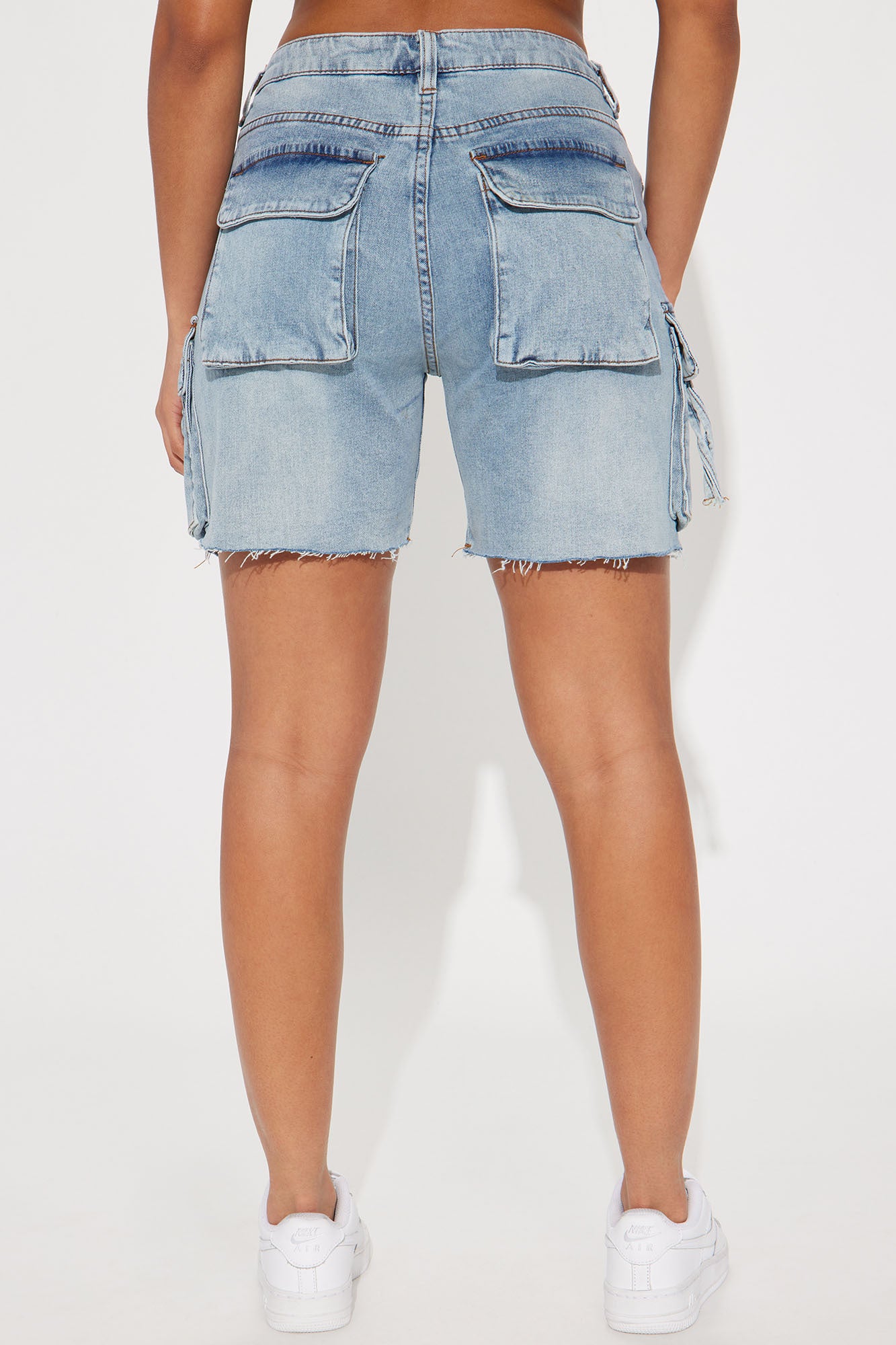 Find A Way Stretch Cargo Denim Shorts - Light Wash - Image 3