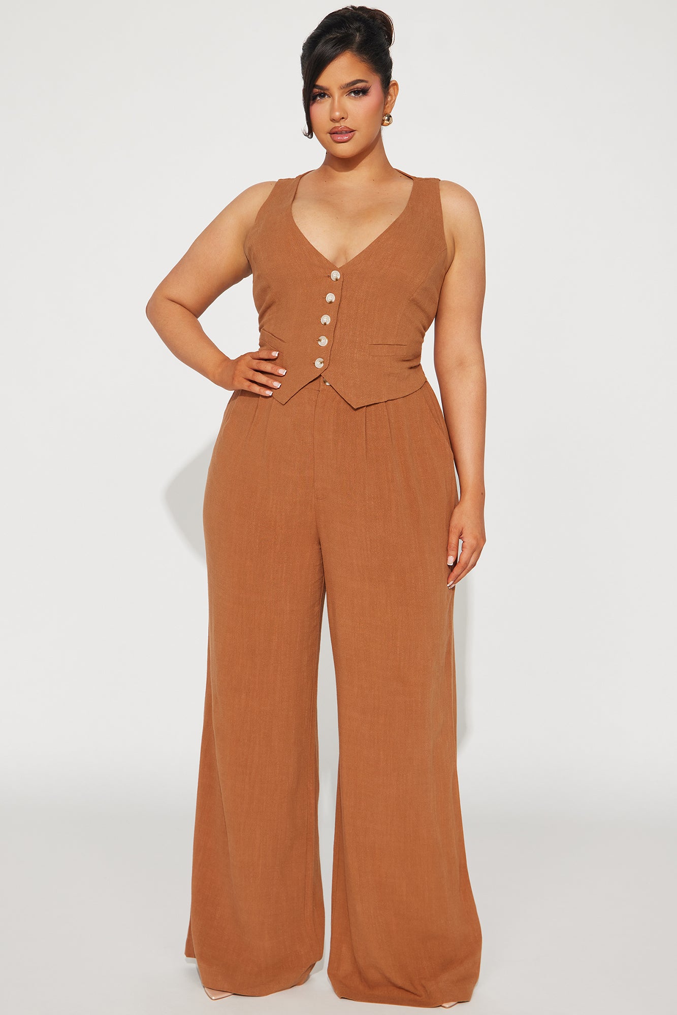 Act Right Linen Pant Set - Cognac - Image 4