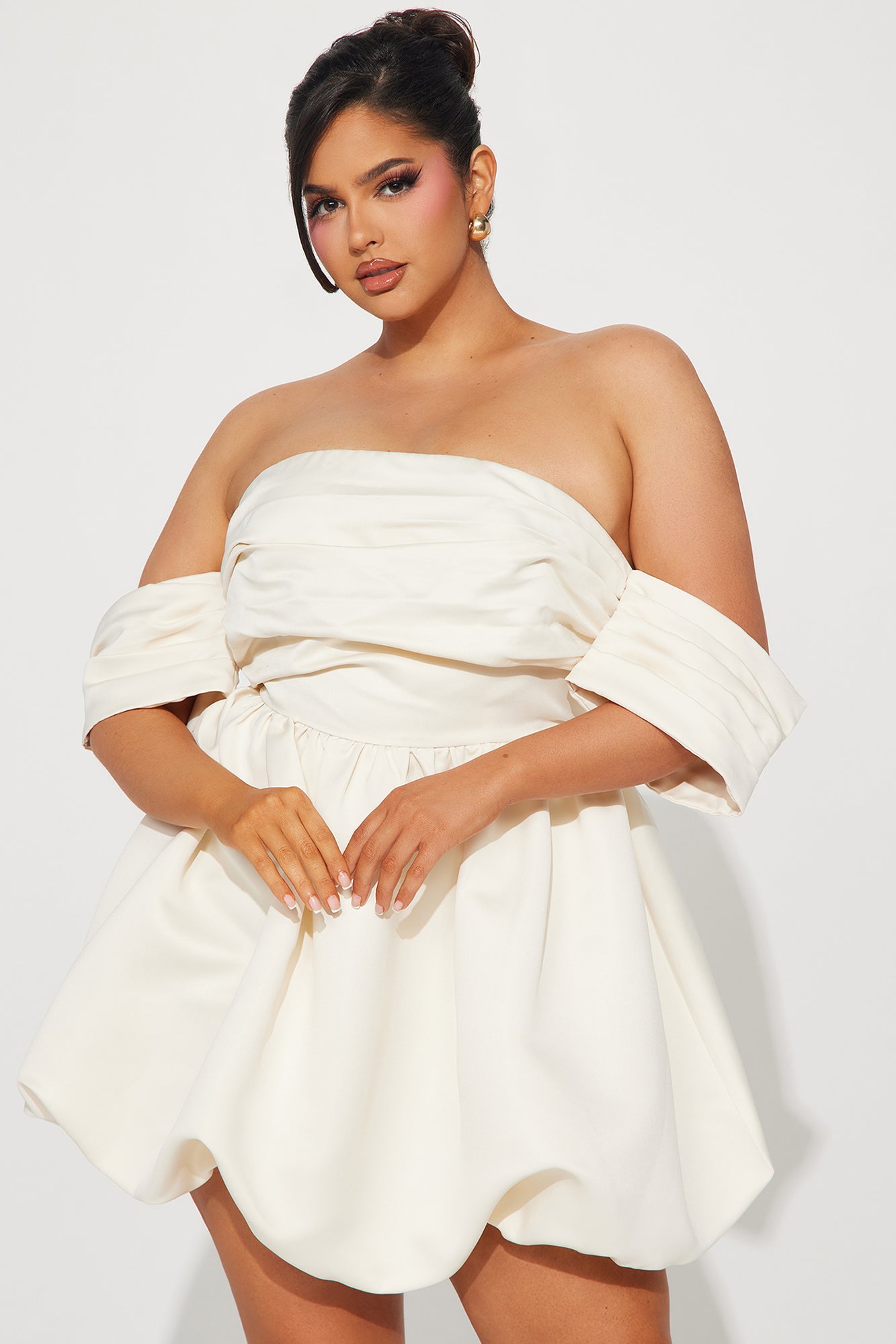 Valeria Satin Bubble Mini Dress - Cream - Image 6
