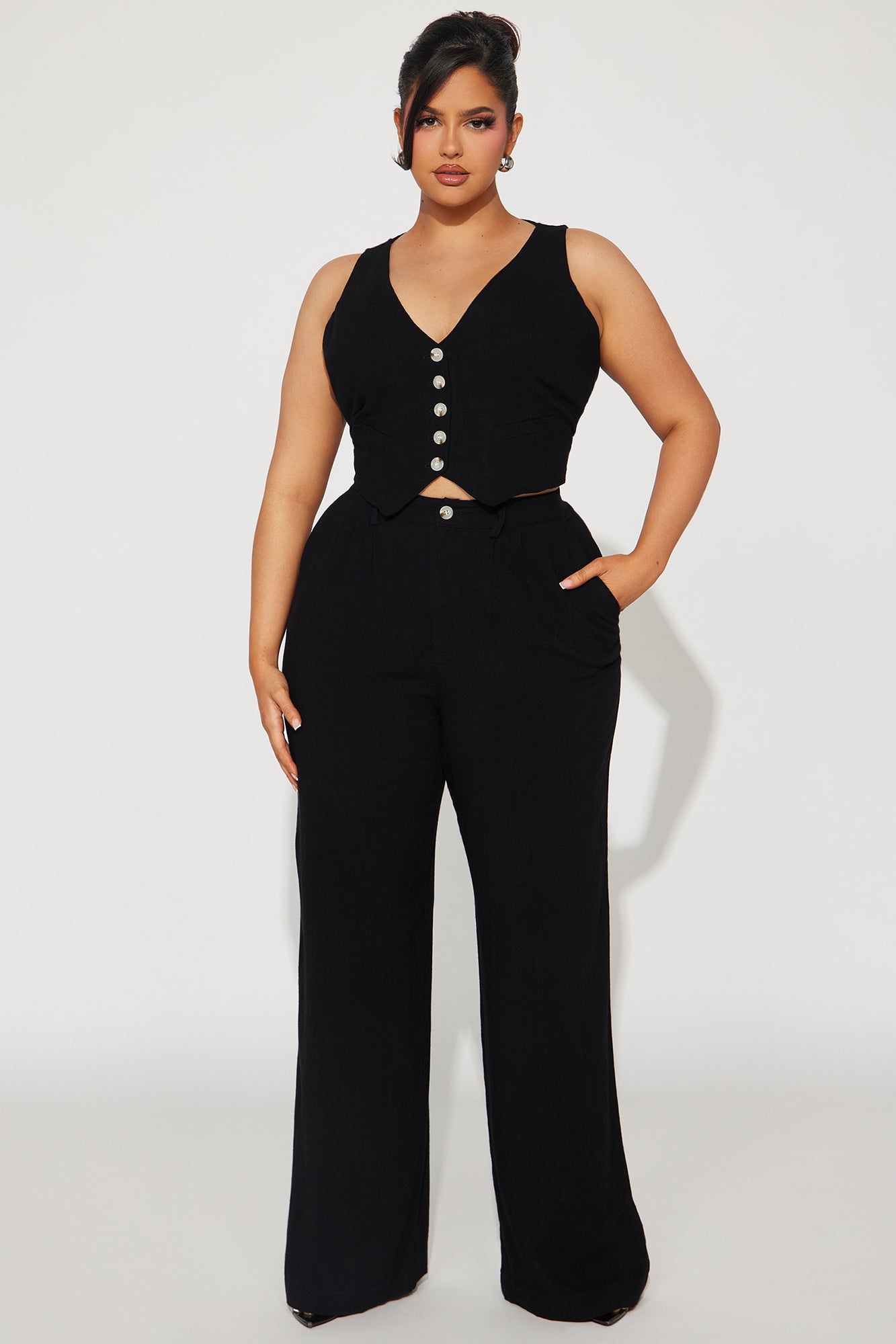 Act Right Linen Pant Set - Black - Image 5