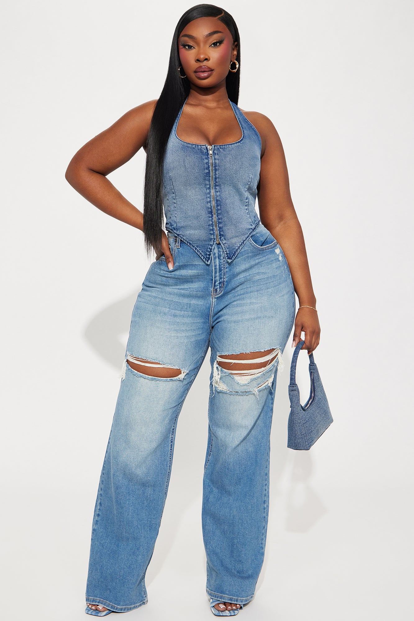 Dominique Denim Halter Top - Medium Wash - Image 6