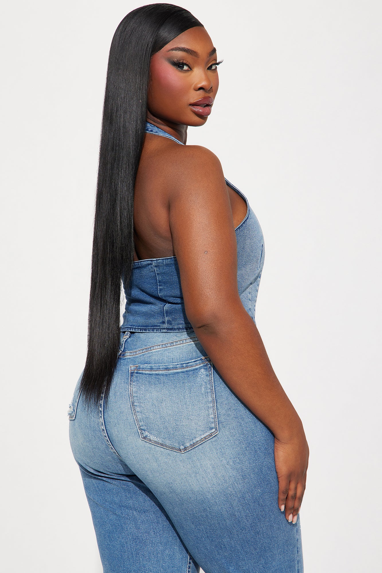 Dominique Denim Halter Top - Medium Wash - Image 7